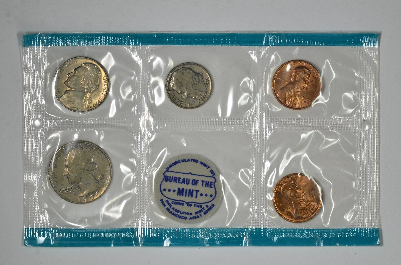 1970 P + S BU Set Coins 1C 1C 5C 10C 25C in Mint Cellophane