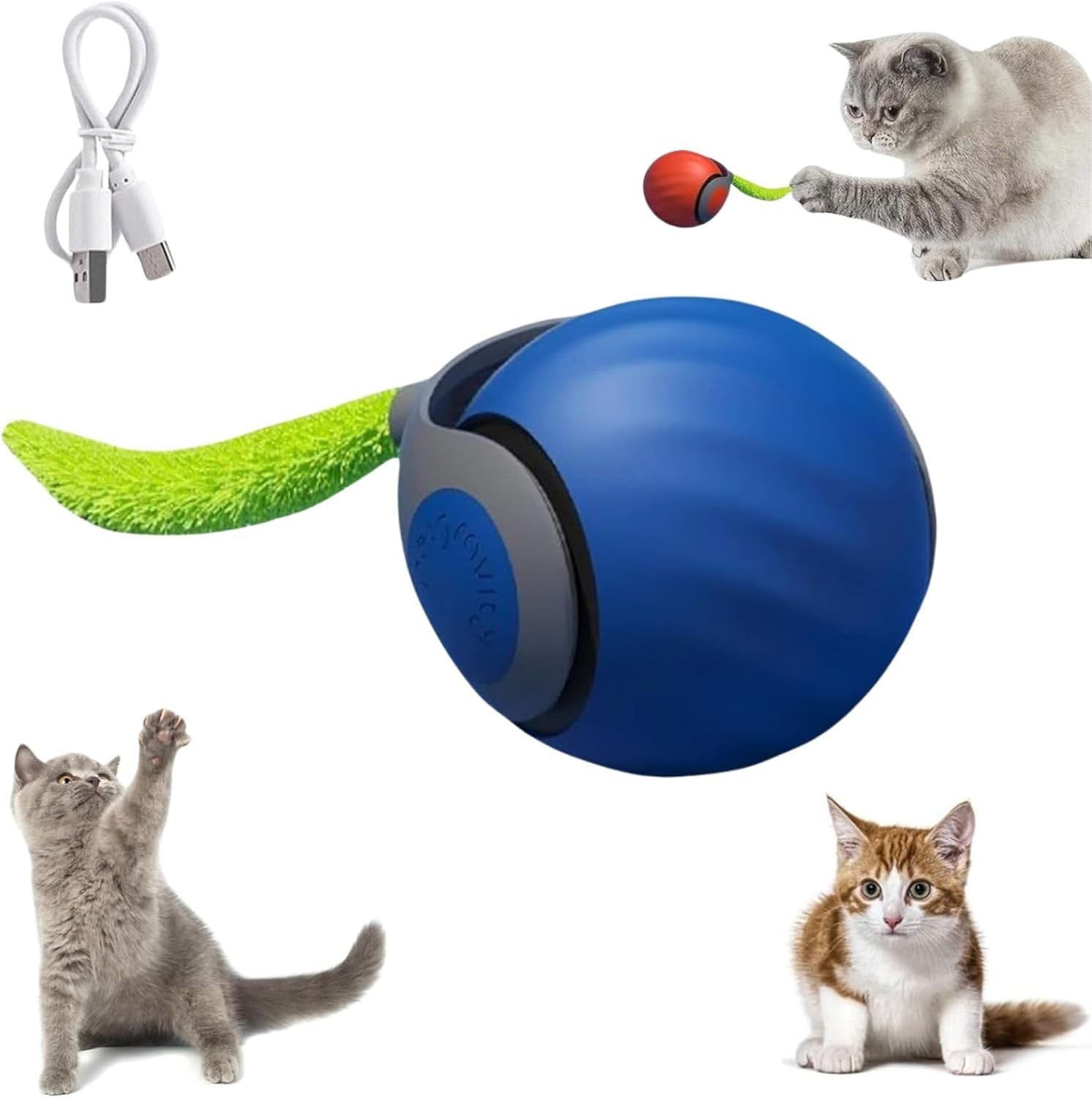 2X-Speedy Tail Interactive Cat Toys Ball Moving Cat Toy Automatic Rolling Ball