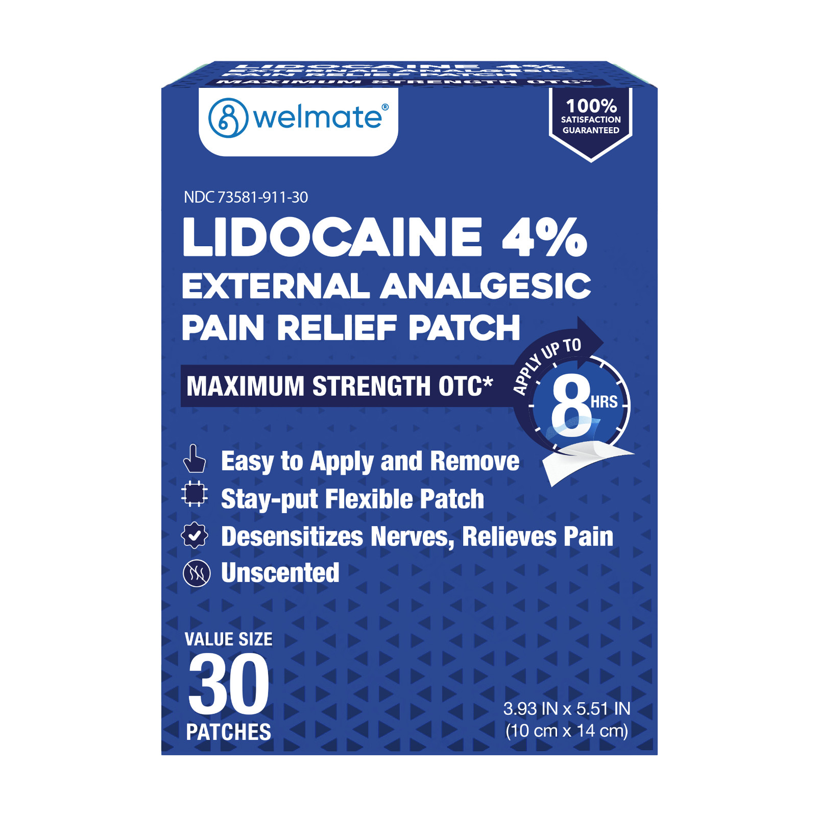 WELMATE Pain Relief Lidocaine 4% Patch | 30 Ct Exp 12/27 (Compare to Salonpas)