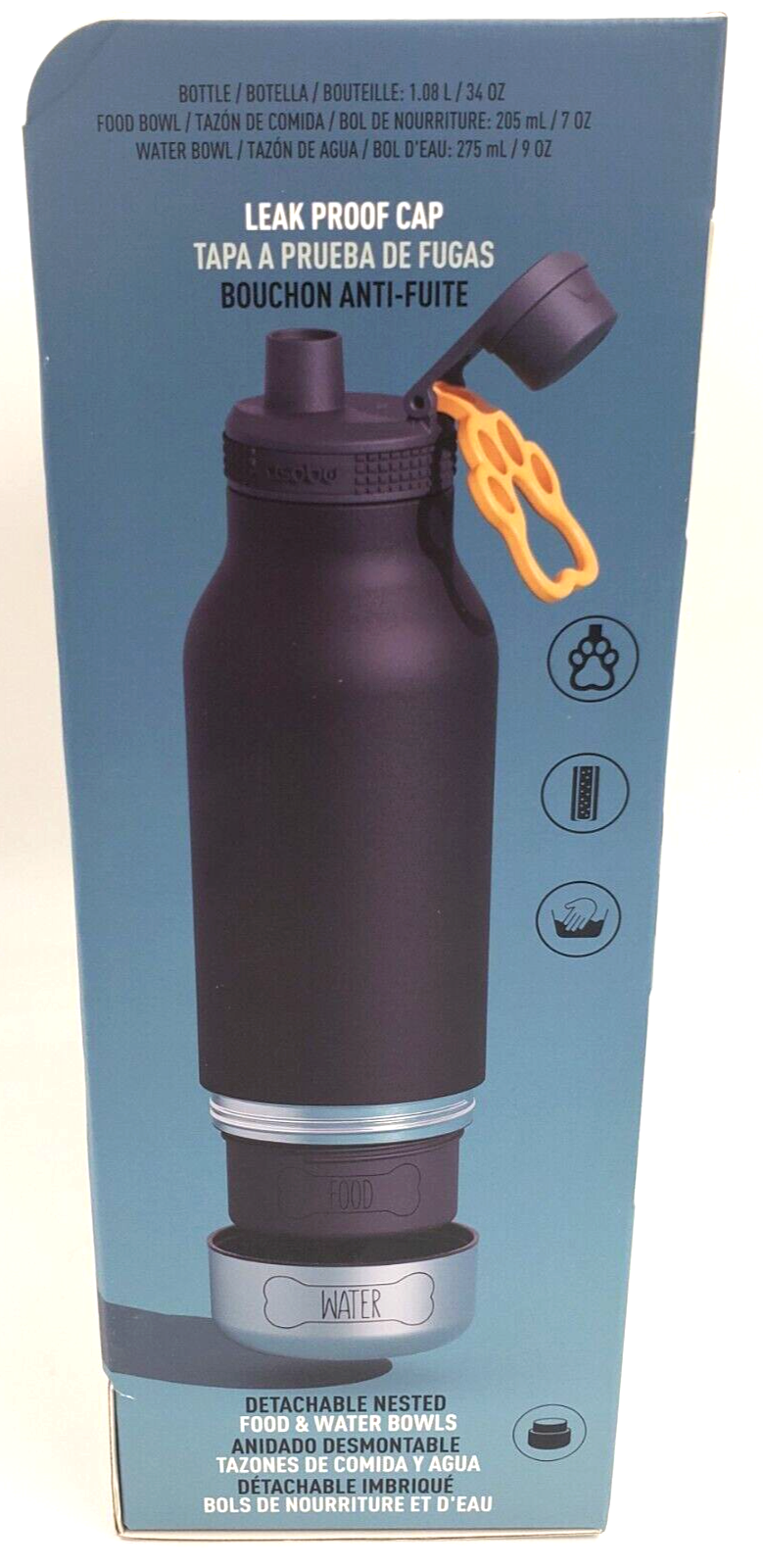 ASOBU BUDDY VACUUM INSULATED 34 oz WATER BOTTLE + DOG FOOD & WATER BOWL 2 PACK