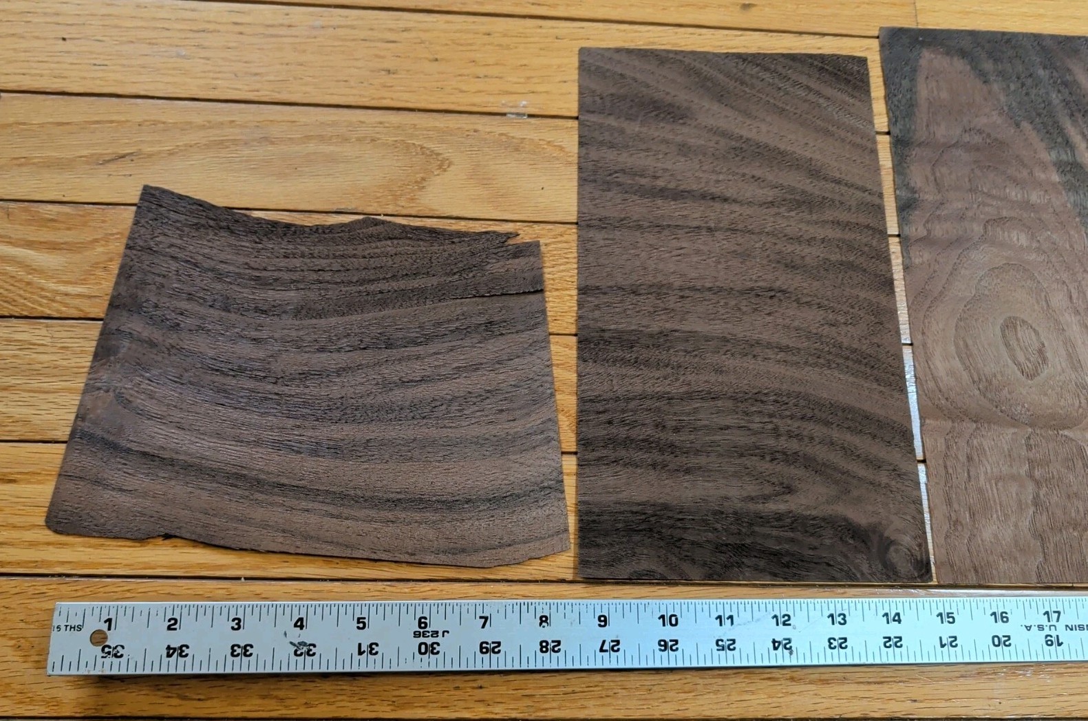 Walnut veneer 6" & 5" wide x 10" each and 1/42" 5 pieces wood raw
