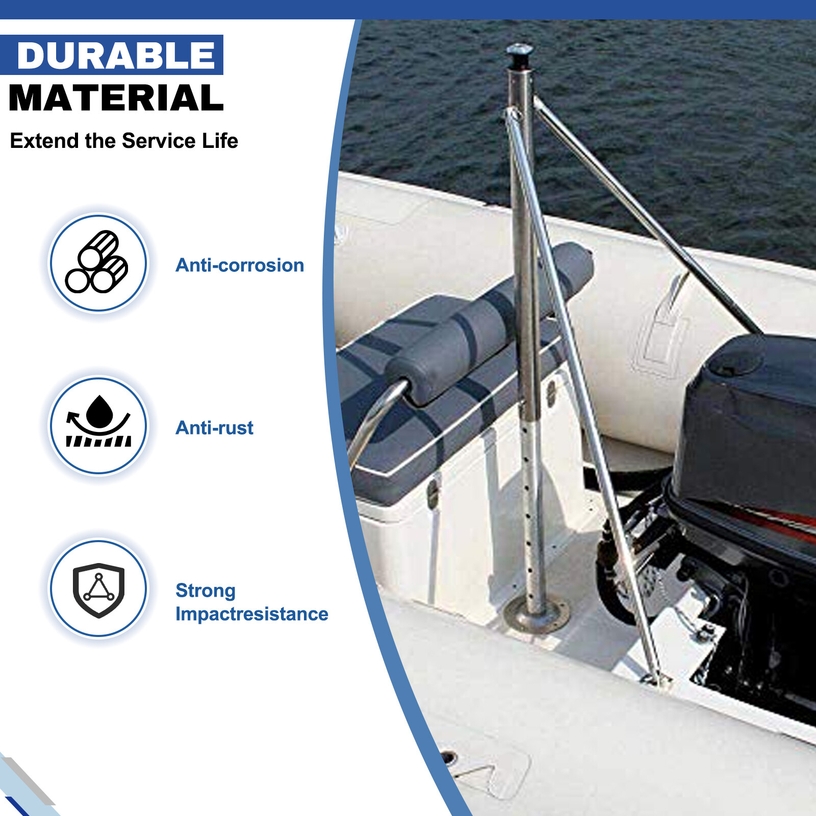 Water Ski Pylon for Outboard Boat Stainless Steel Adjustable Pole Height 33"-57"