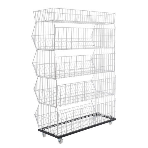 5 Tier Wire Grid Retail Display Shelf Merchandise Display Rack Stand w/4 Pulleys