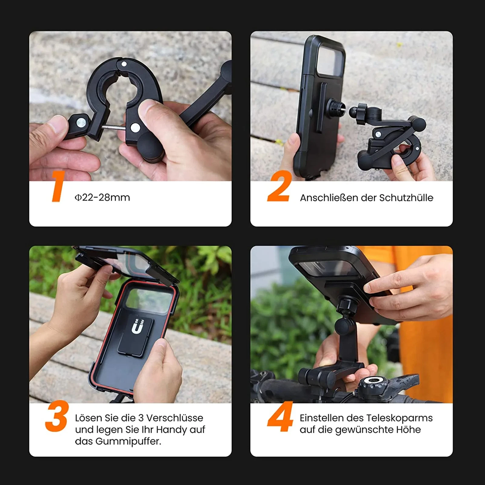 Motorcycle Bike Handlebar Phone Mount Holder Waterproof Case for iPhone Samsung
