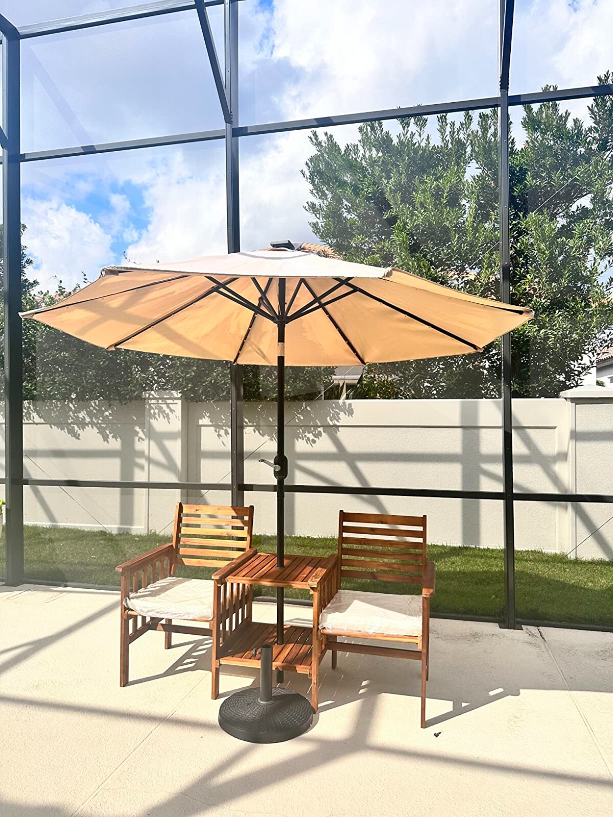 3PCS Outdoor Patio Cushion Furniture Acacia Wood Chair Coffee Table Set Backyard