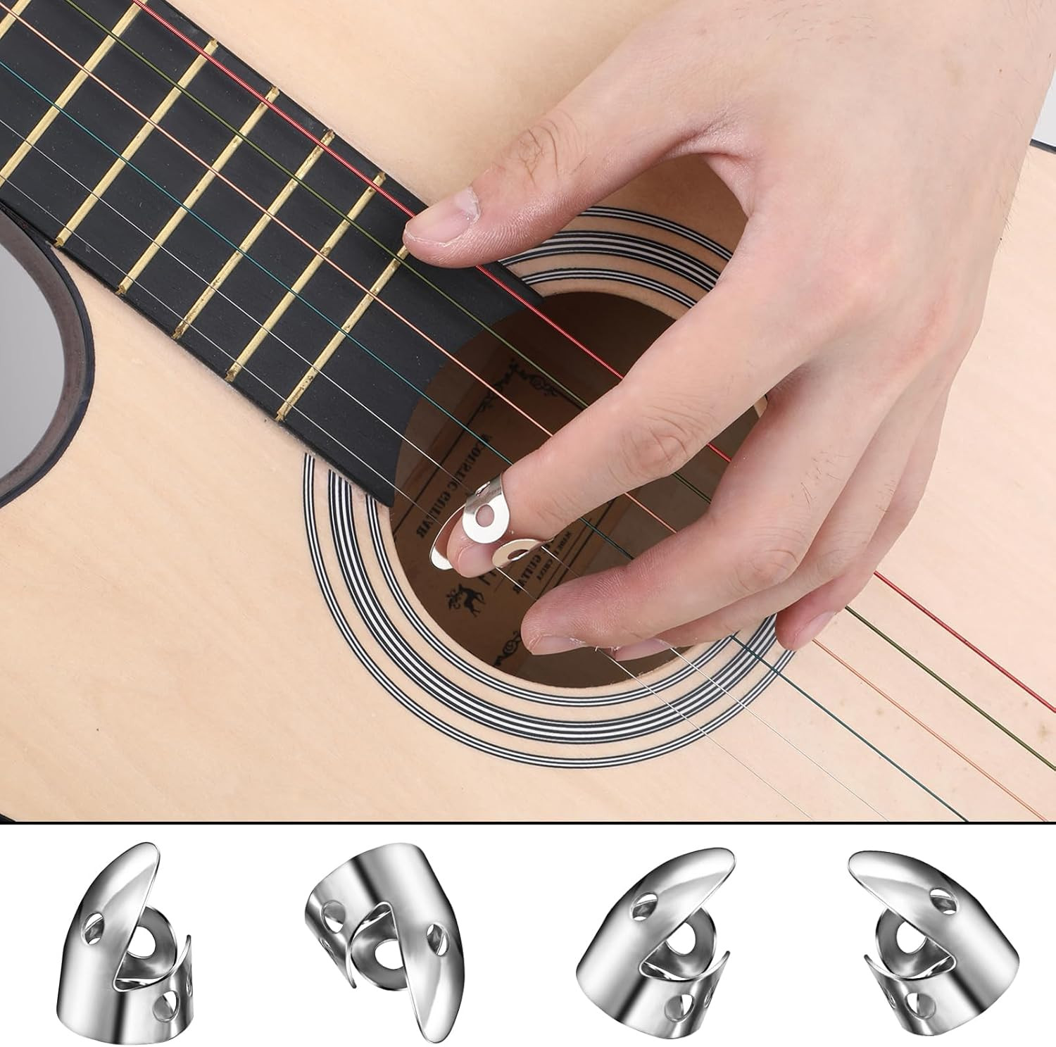 12 Piece Thumb Picks Set, Adjustable Banjo Picks 8 Pcs Stainless Steel Finger &