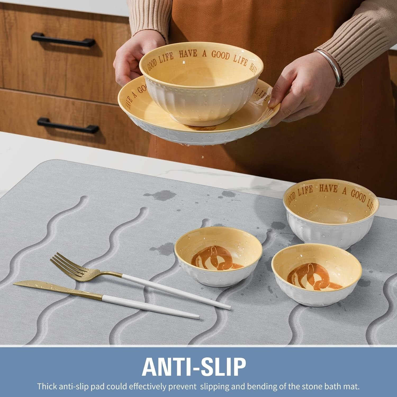 Large Stone Bath Mat, 32''x20'' Non-Slip Diatomaceous Earth Stone Quick Drying