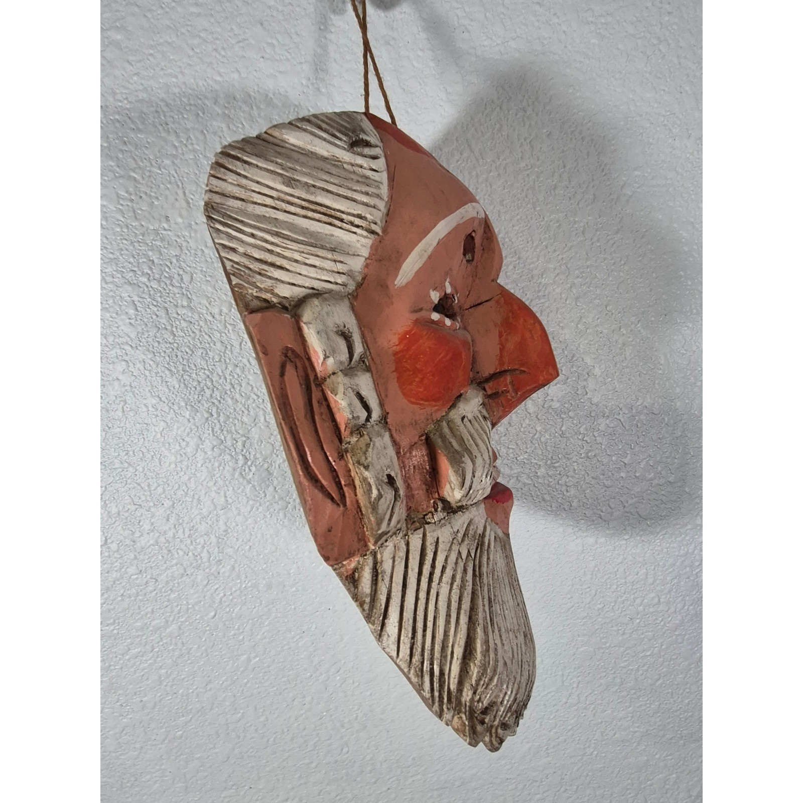 Vintage Hand Carved Wood Guatemala Folk Art Dance Mask Bearded Man Glass Eyes