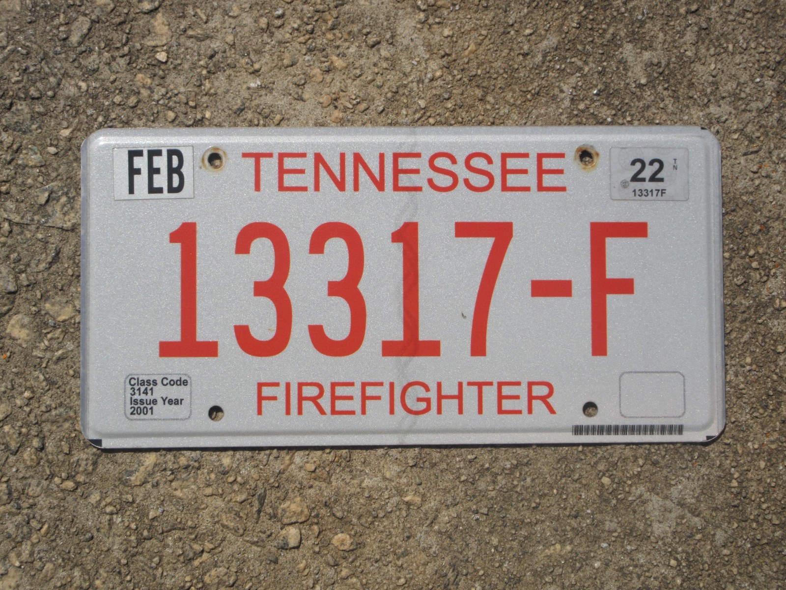 2022 Tennessee Firefighter License Plate TN Tenn 13317F