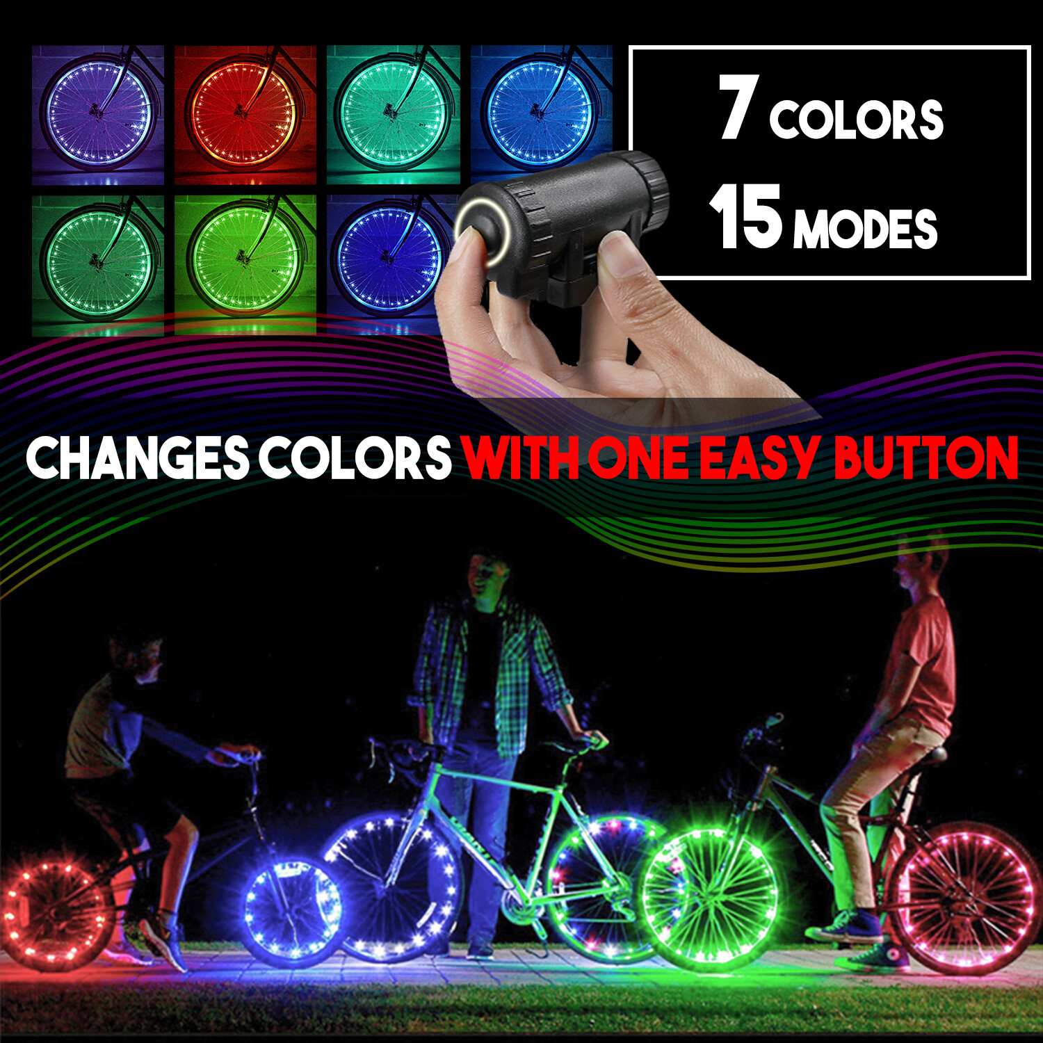 NEW Bicycle Bike Wheel Lights 7 COLORS in 1 LED String Fits any Spoke Rim Tires