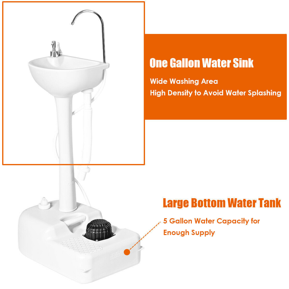 Portable Wash Sink Camping Sink Wash Basin Stand w/ Wheels & Foot Pump