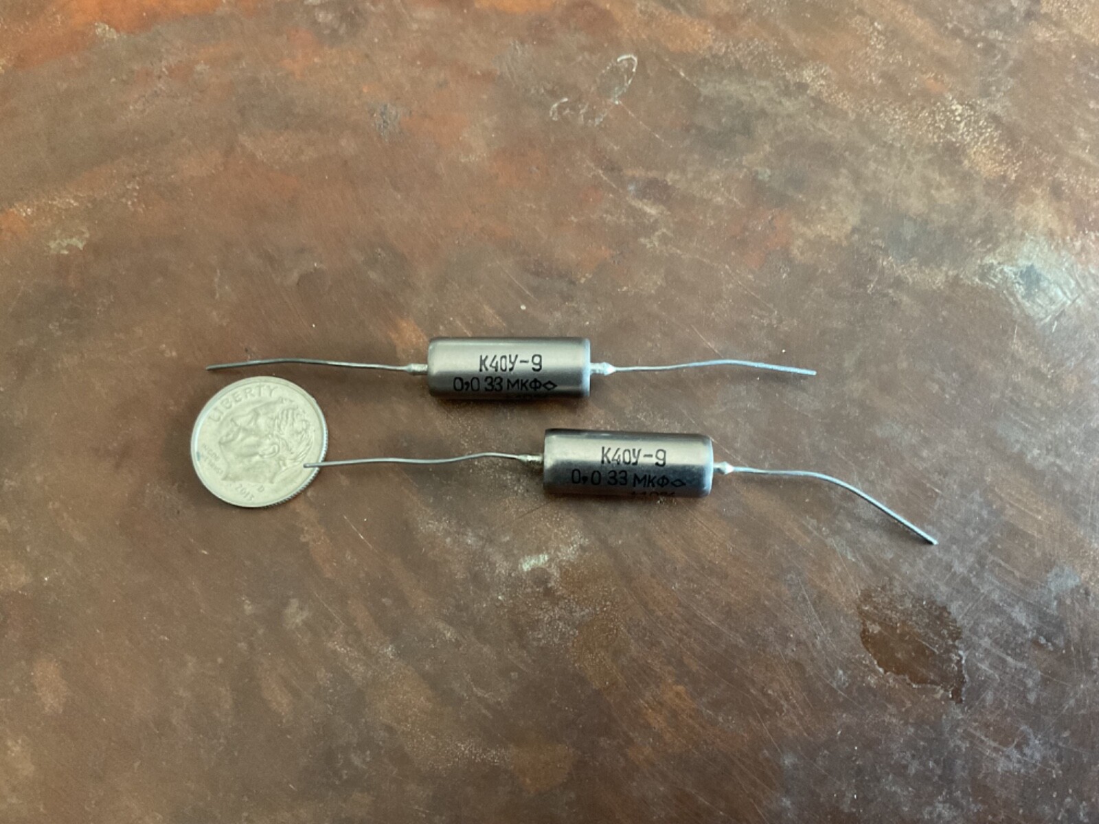.033uf @ 200v, K40Y-9 Russian Capacitors, Pair (2x) New Old Stock - Paper In Oil