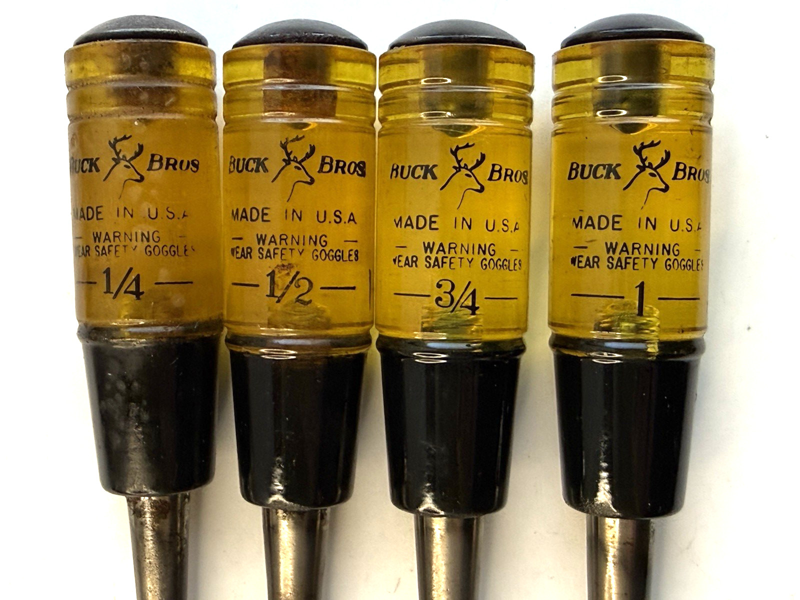 4 Vintage Woodwrking Chisels Buck Bros 1”, 3/4”, 1/2”, 1/4” Made in USA