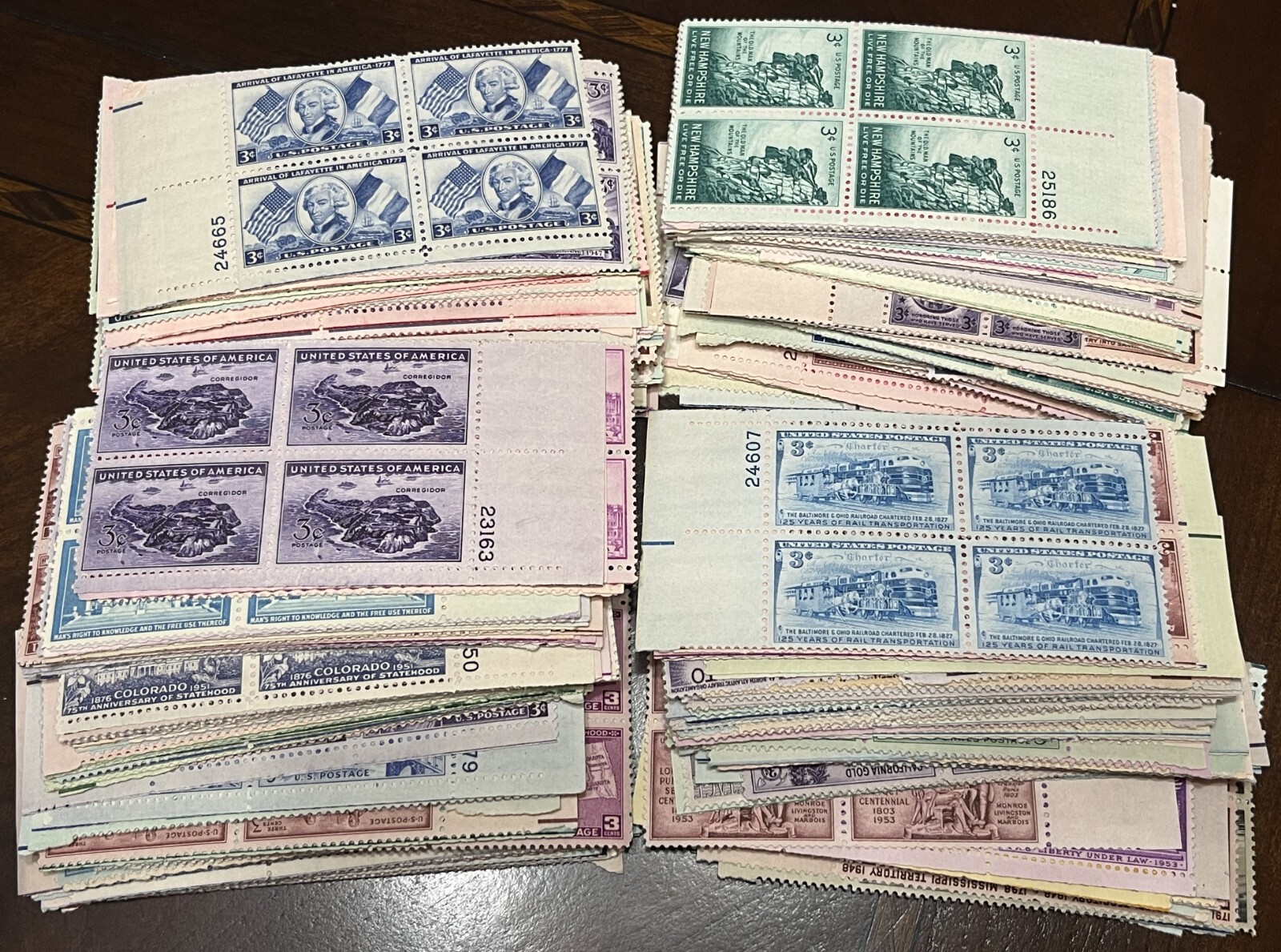 RHstamps 50 DIFFERENT 3 CENT VINTAGE PLATE BLOCKS OF 4, MINT NOT HINGED, MNH