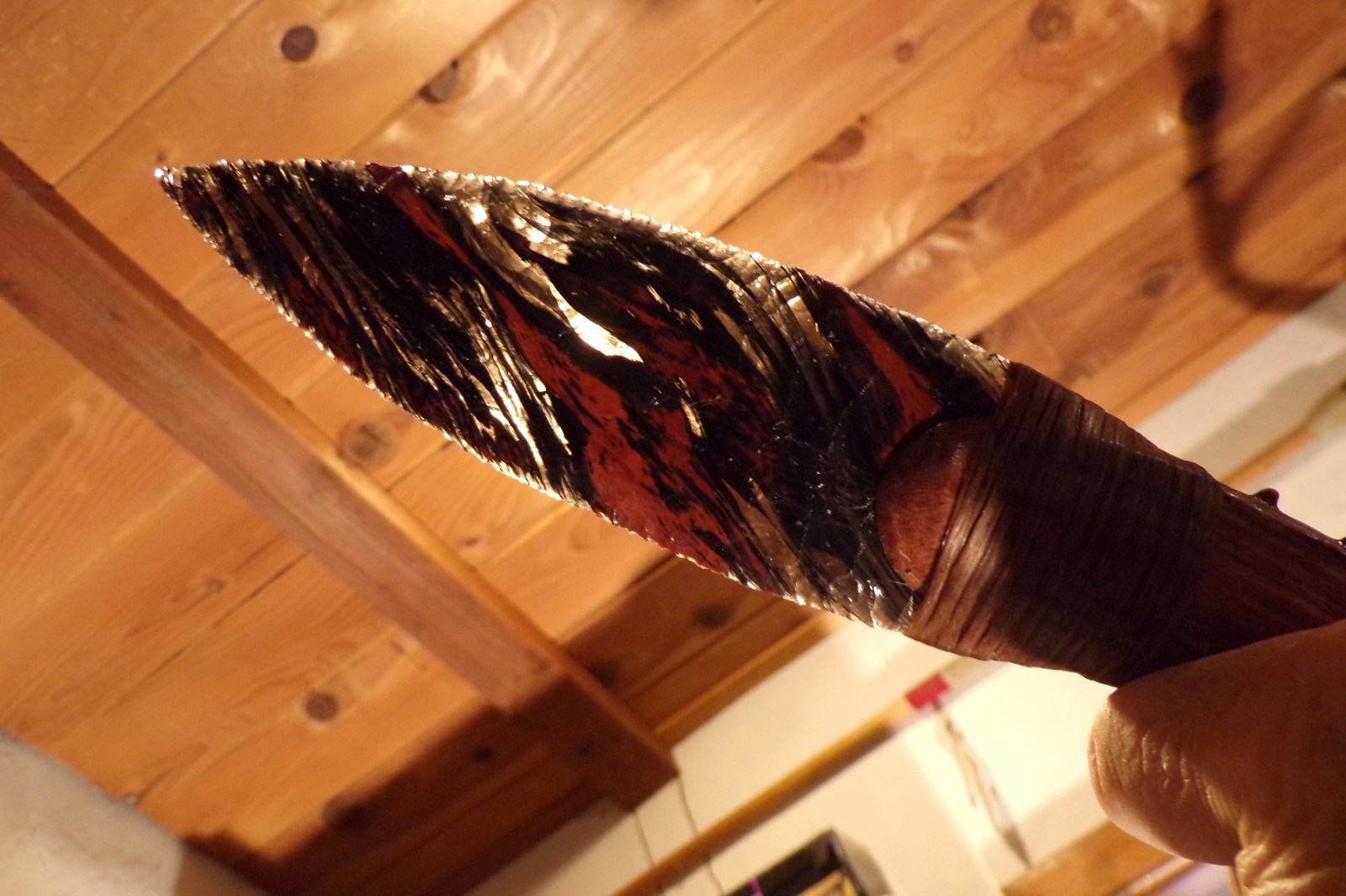 Knapped Obsidian Paleo Knife Indian Head Nickel Triple Flow COA Flint Knapping