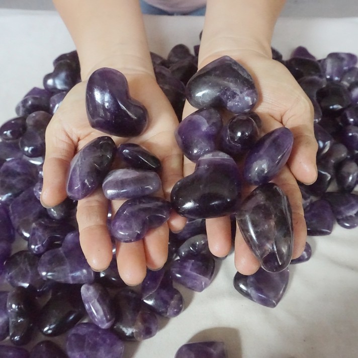 11LB 180Pcs Natural Purple Amethyst Quartz Crystal Heart Carved Healing Brazil