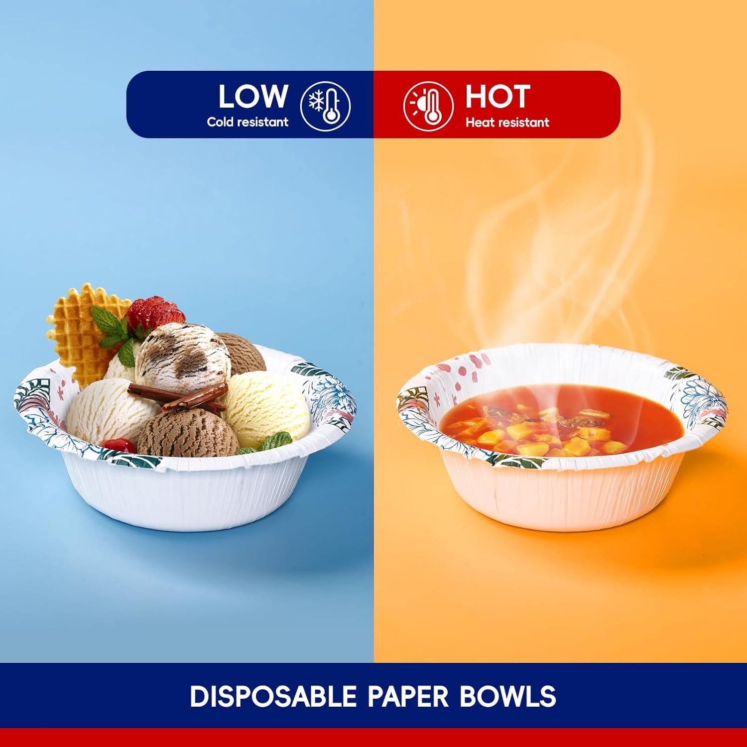 16 OZ Bulk Disposable Bowls with Floral Design, 156 Count for All Occasions