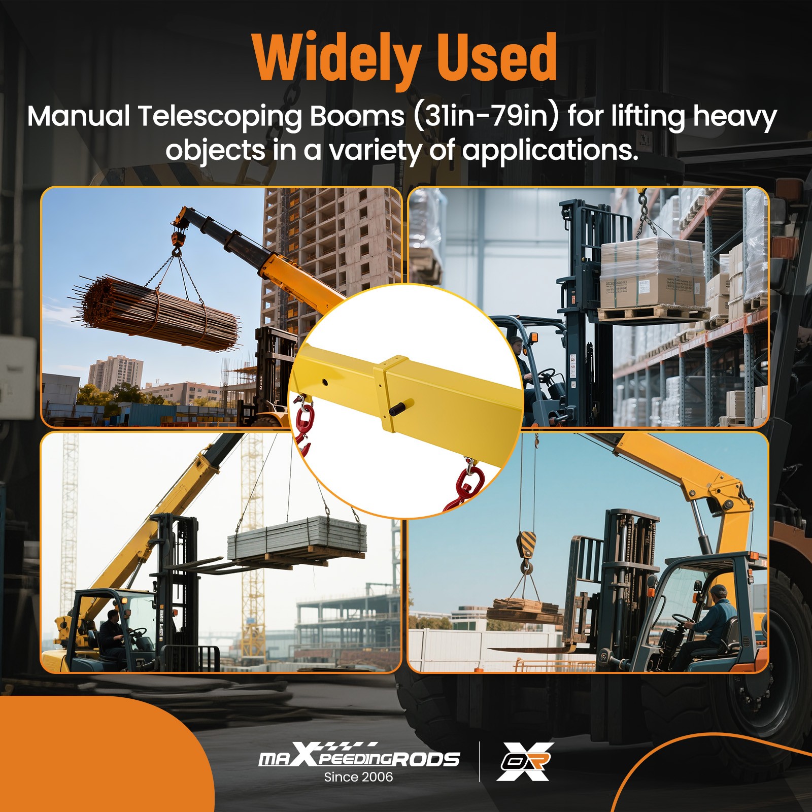 Forklift & Skid Steer Jib Boom - 5500LBS Dual-Fork Telescopic Lifting Attachment