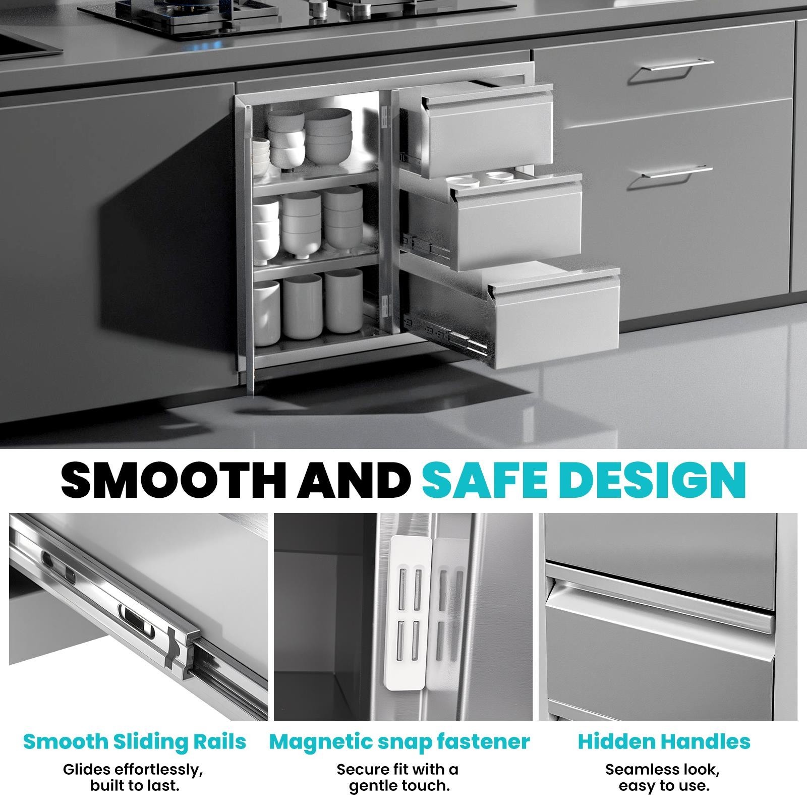 28"x22"Outdoor Kitchen BBQ Island Door Drawer Combo Access Drawers for BBQ Grill