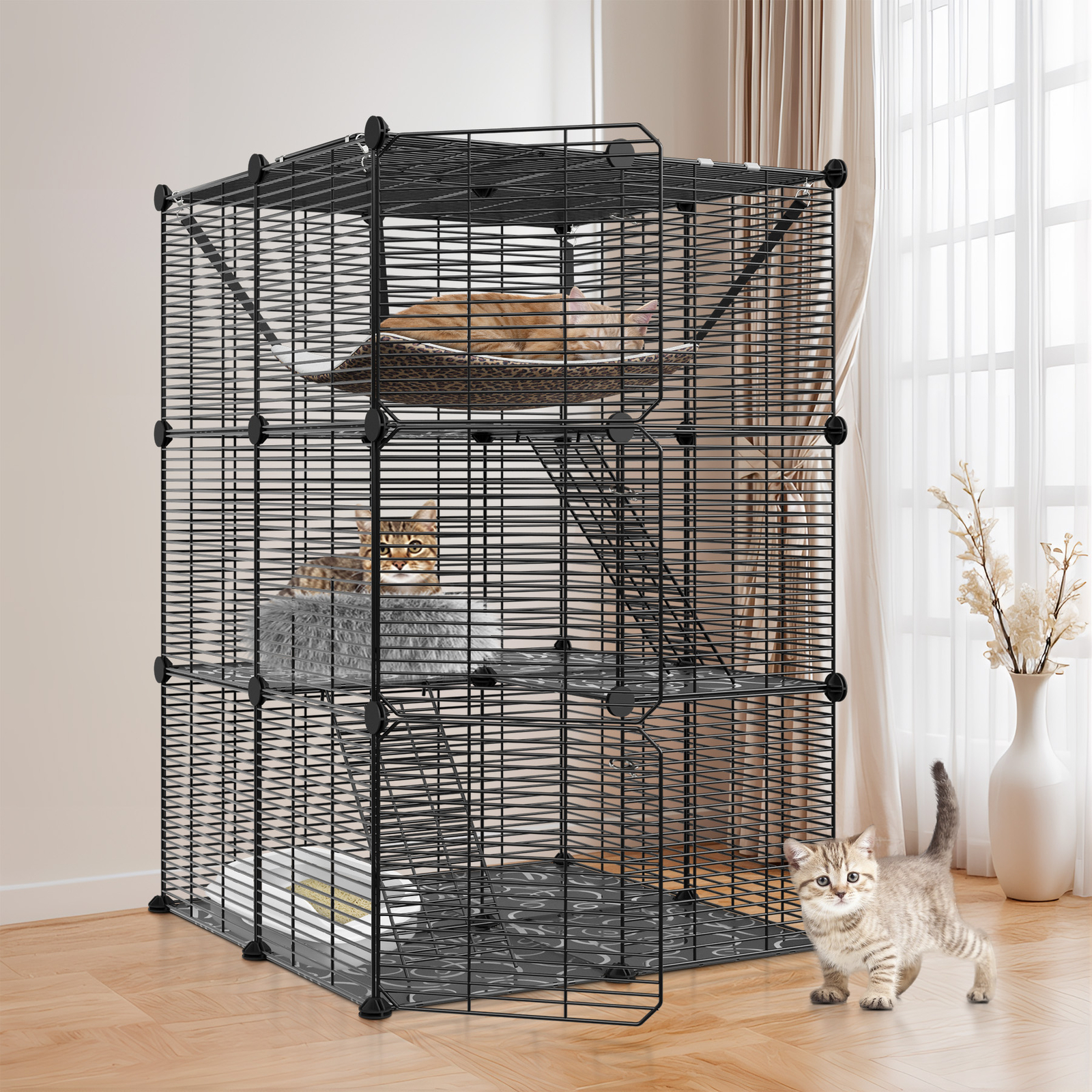 Large Cat Cage Enclosure Indoor DIY Cat Playpen Detachable Metal Wire Kennels