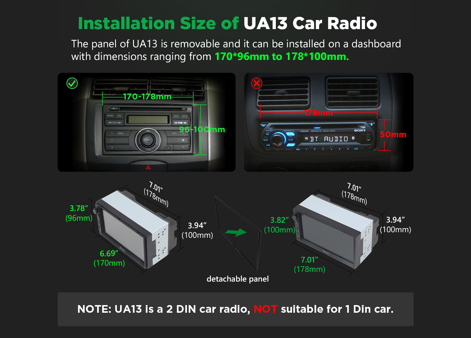 Universal 7" Car Stereo Double DIN Android 13 GPS Navi Navigation CarPlay Radio