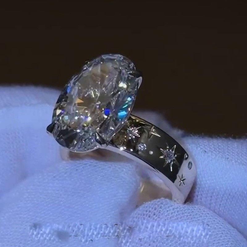 6.29Ct Oval Cut VVS1 Moissanite Solitaire Engagement Ring 14K Yellow Gold Plated