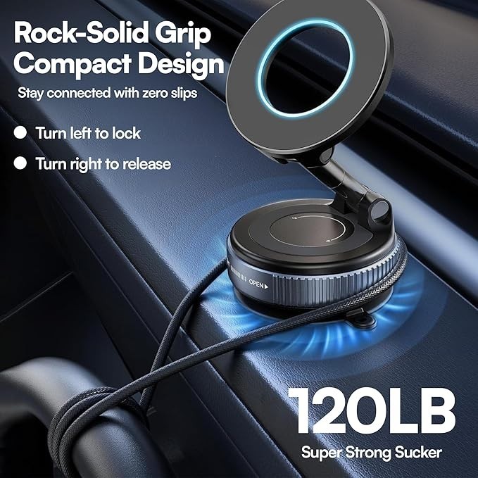 Vacuum Magnetic Phone Holder for Car – Zinc Alloy Suction Car Mount, Adjustable