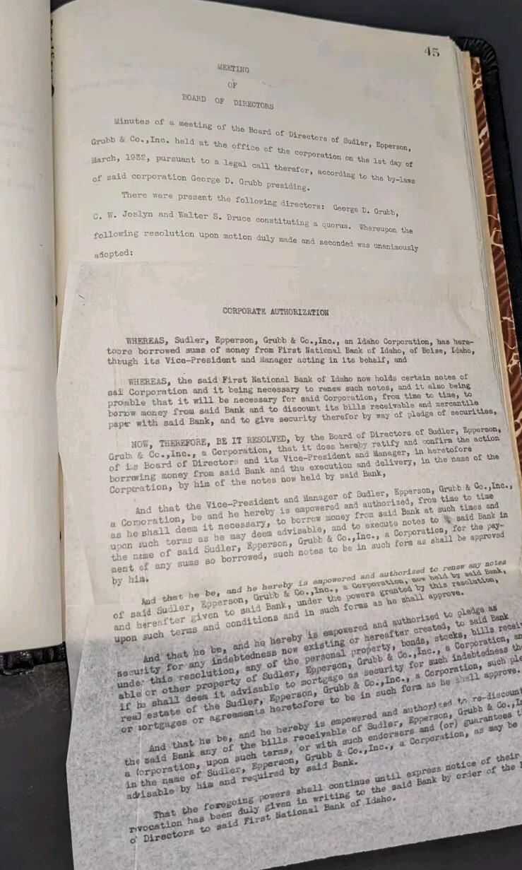 Board Of Directors Legal Minutes Sudler,Epperson,Grubb & Co. E.A. Pierce & Co