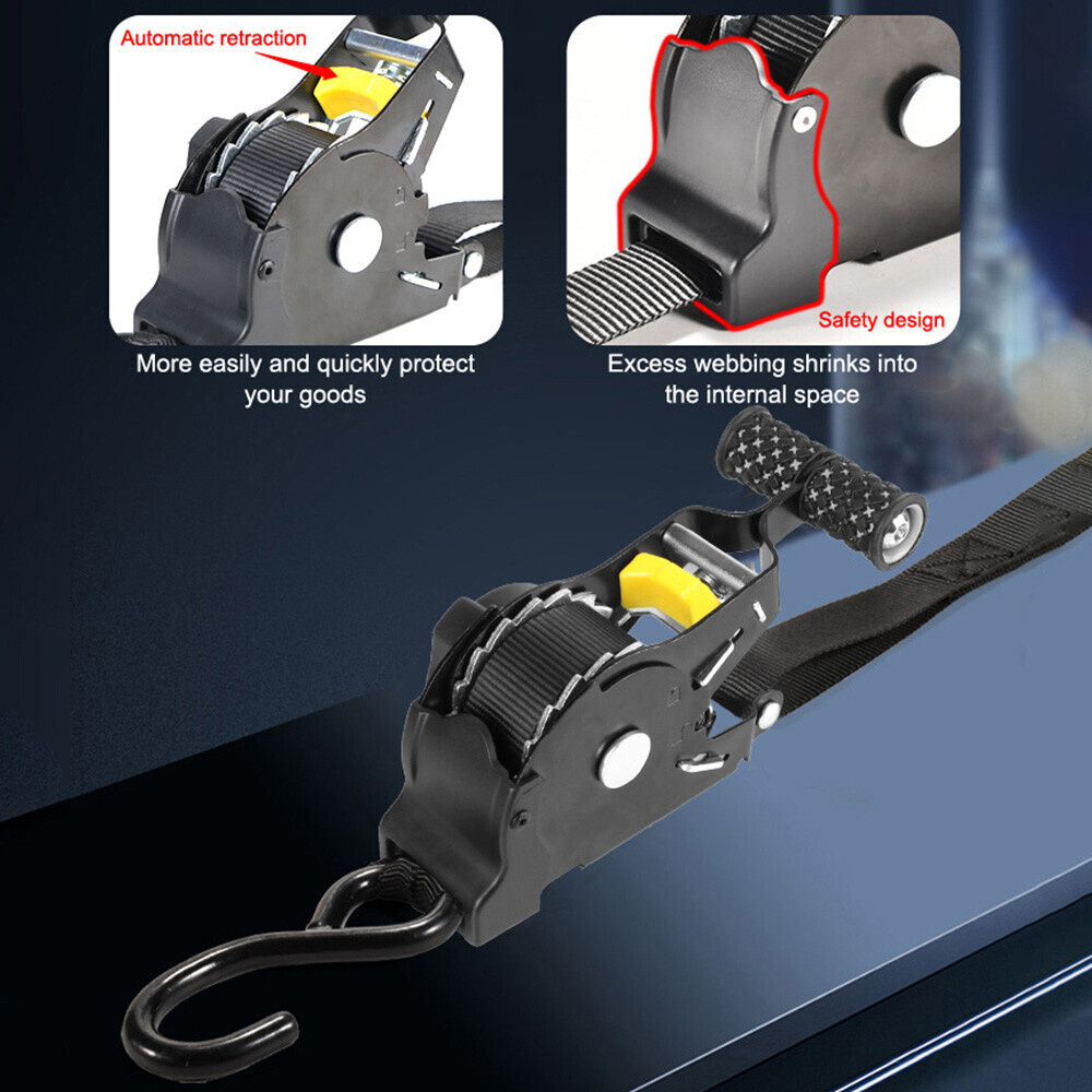 4 Pack Retractable Ratchet Tie-Down Straps 1500LBS Heavy-Duty for Boat, ATV, UTV