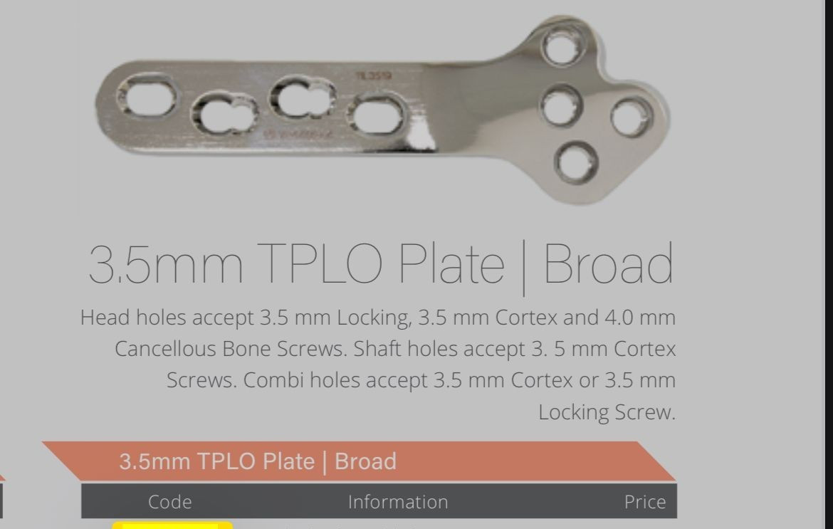 Orthopedic 3.5mm Tplo Broad plates Right and Left 2 Pcs
