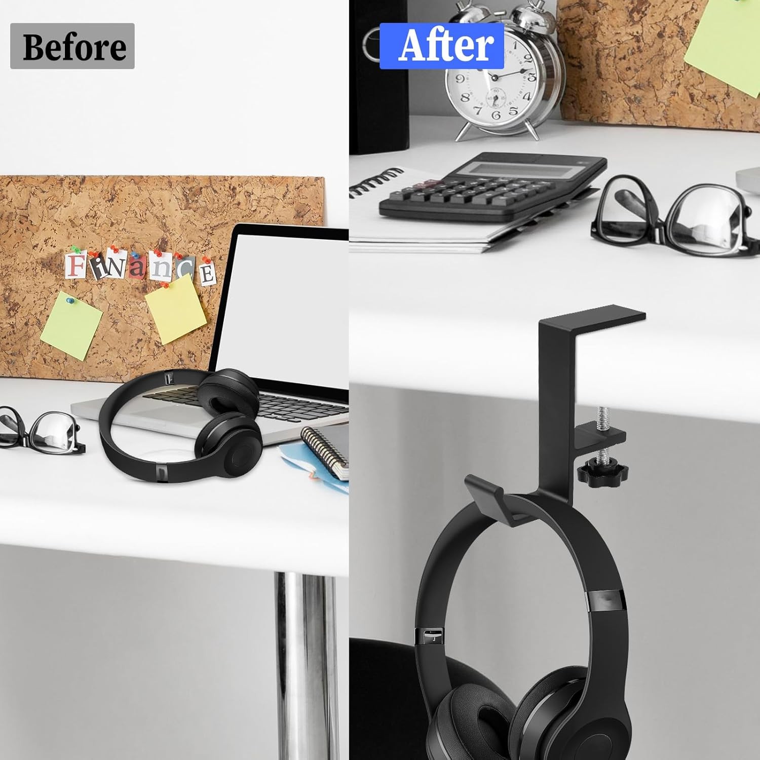 Metal Headphone Hook Under Desk Adjustable Hanger Stand for Headphones