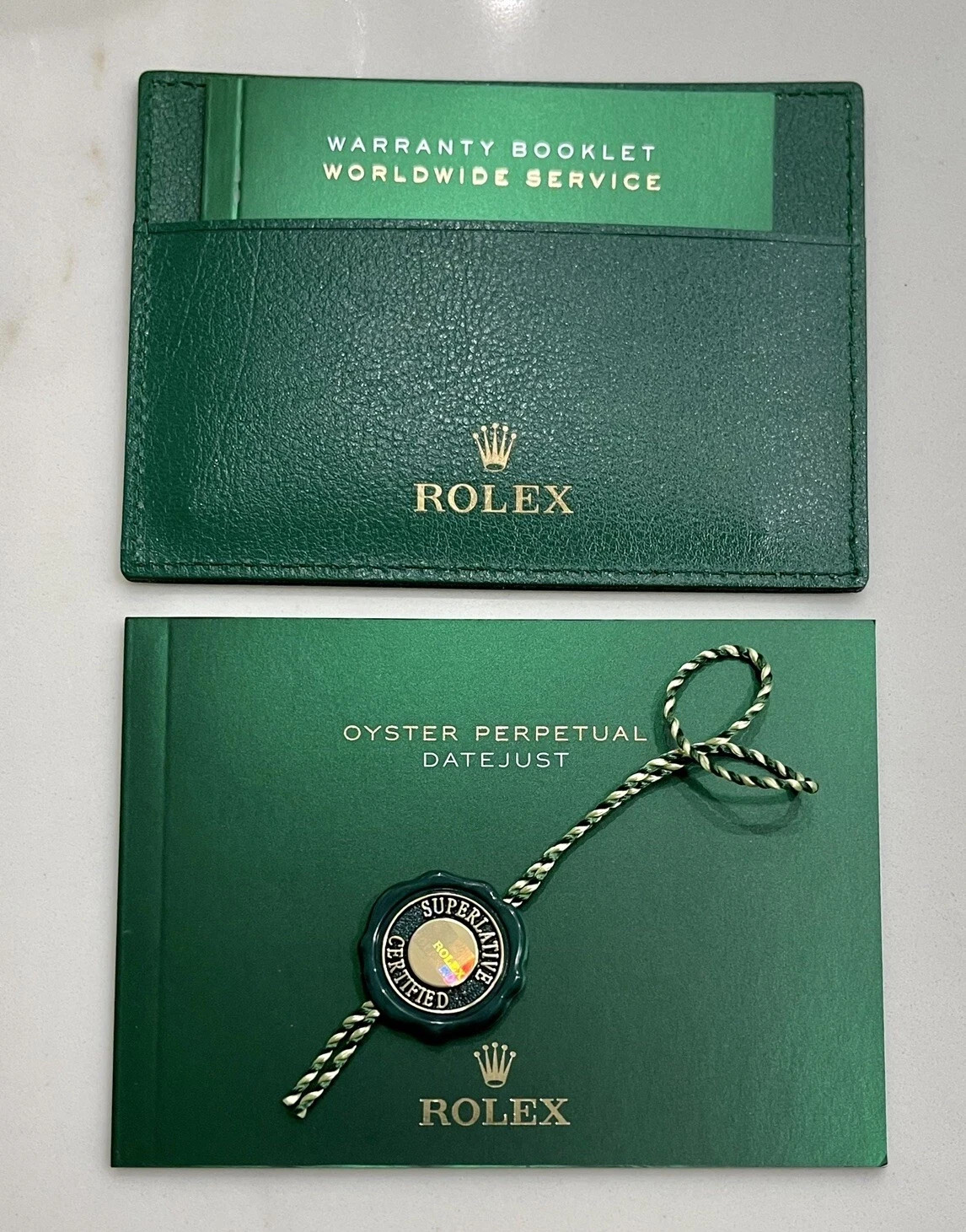 Authentic Rolex Datejust Booklet English + Rolex Green Tag + Card Holder