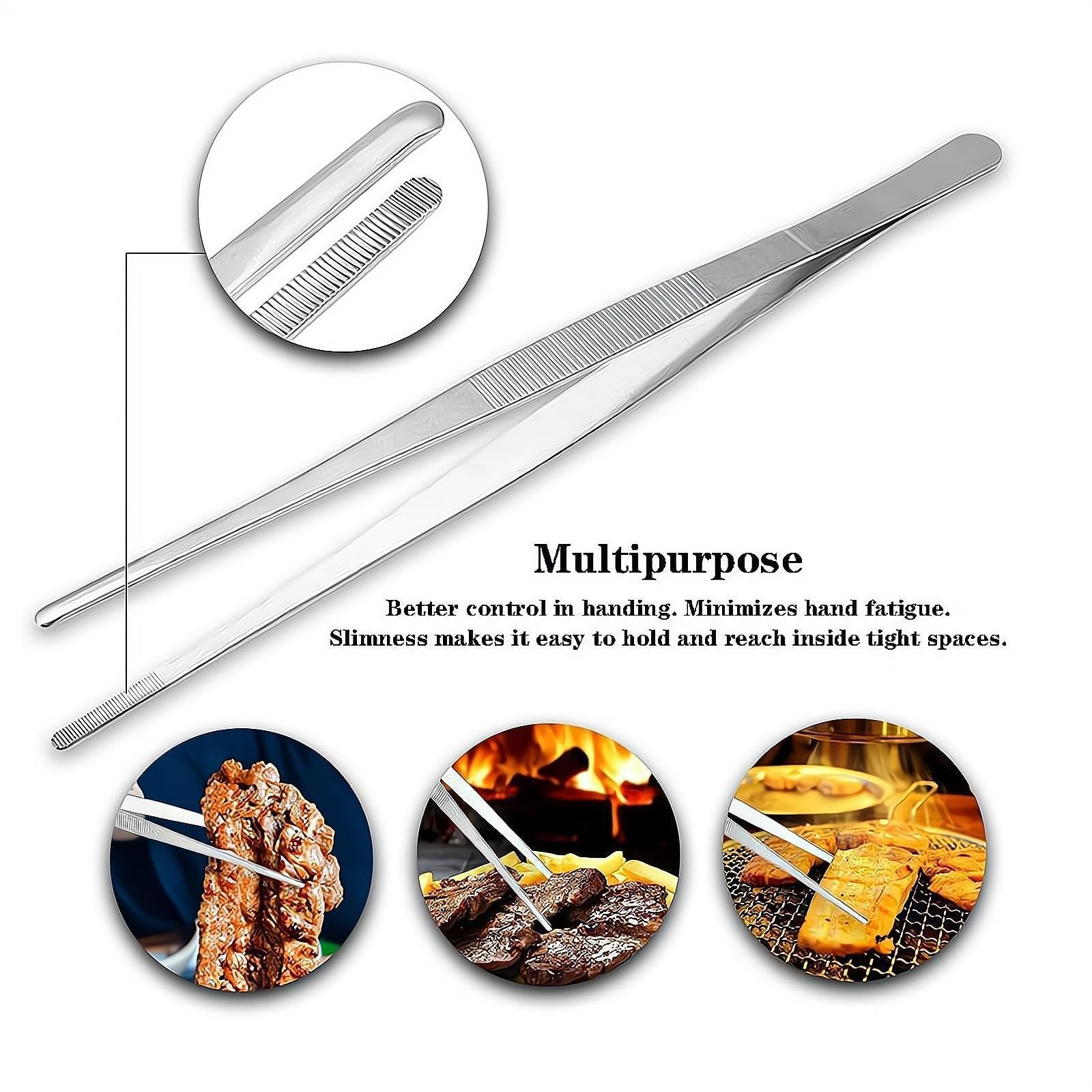 2Pcs Stainless Steel Kitchen Tweezers, 12-Inch Culinary Fine Tweezer Tongs Food.