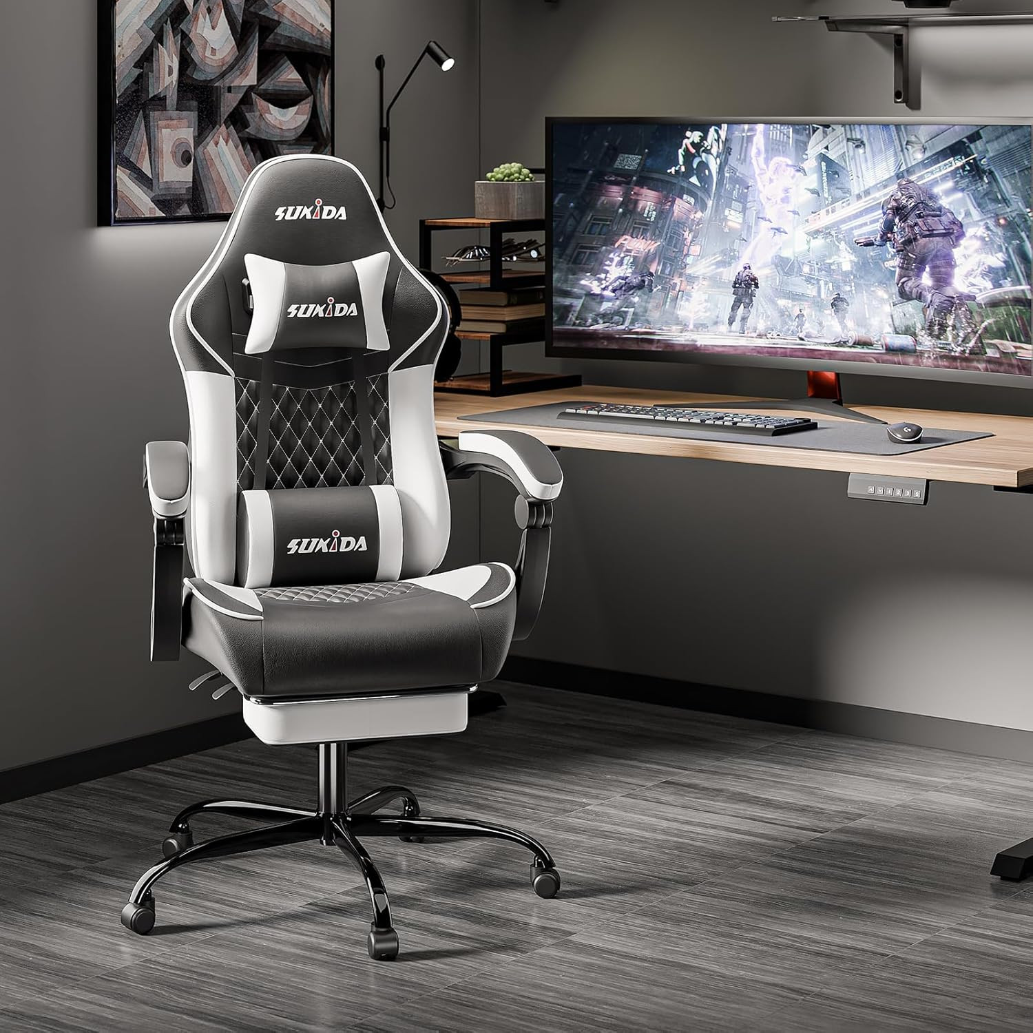 Gaming Chair PVC Leather Featuring High-Back Massage Function and Footrest