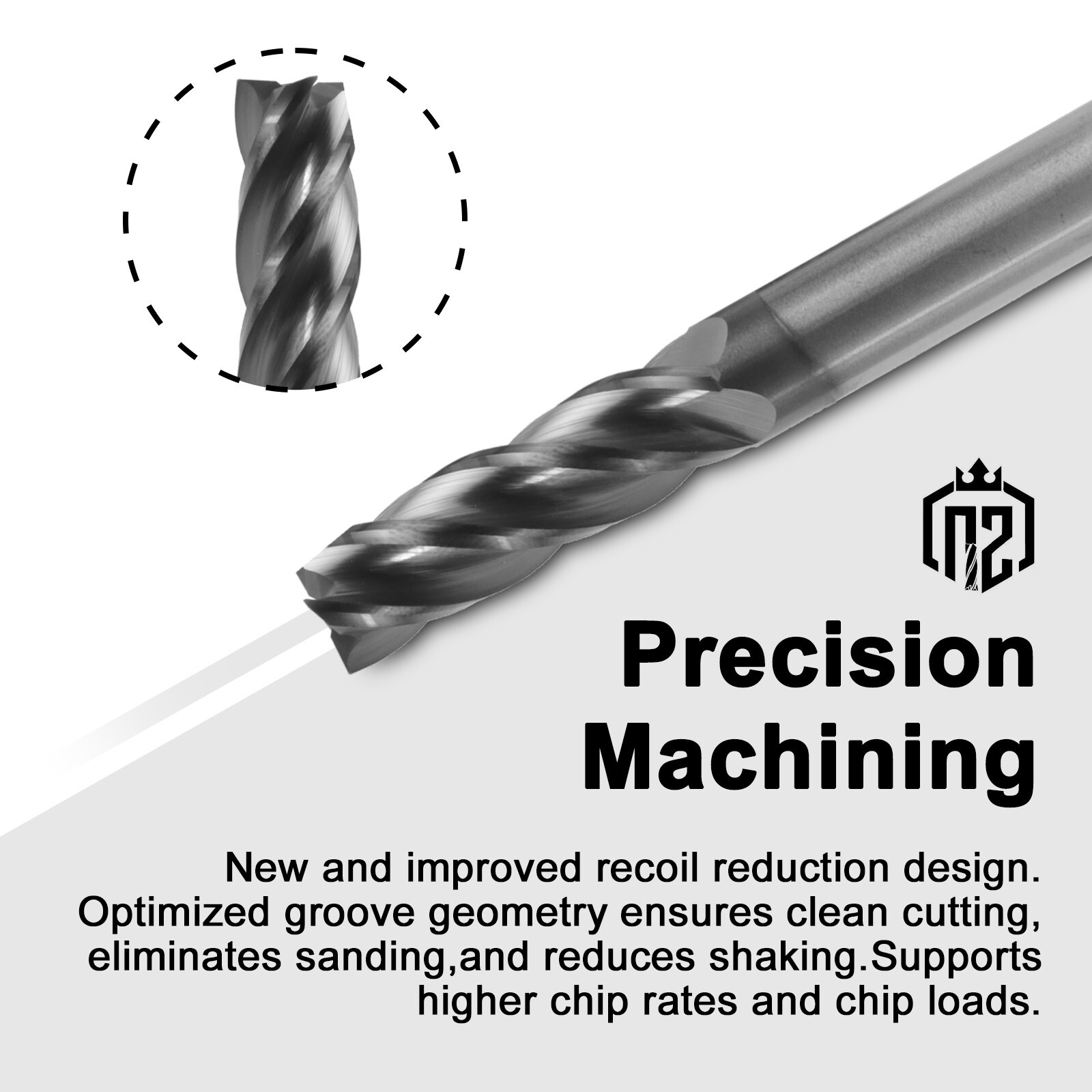 5PCS 4 Flute 3/8" x 1-1/4" x 3" Long Solid Carbide End Mill - AlTiN Coated