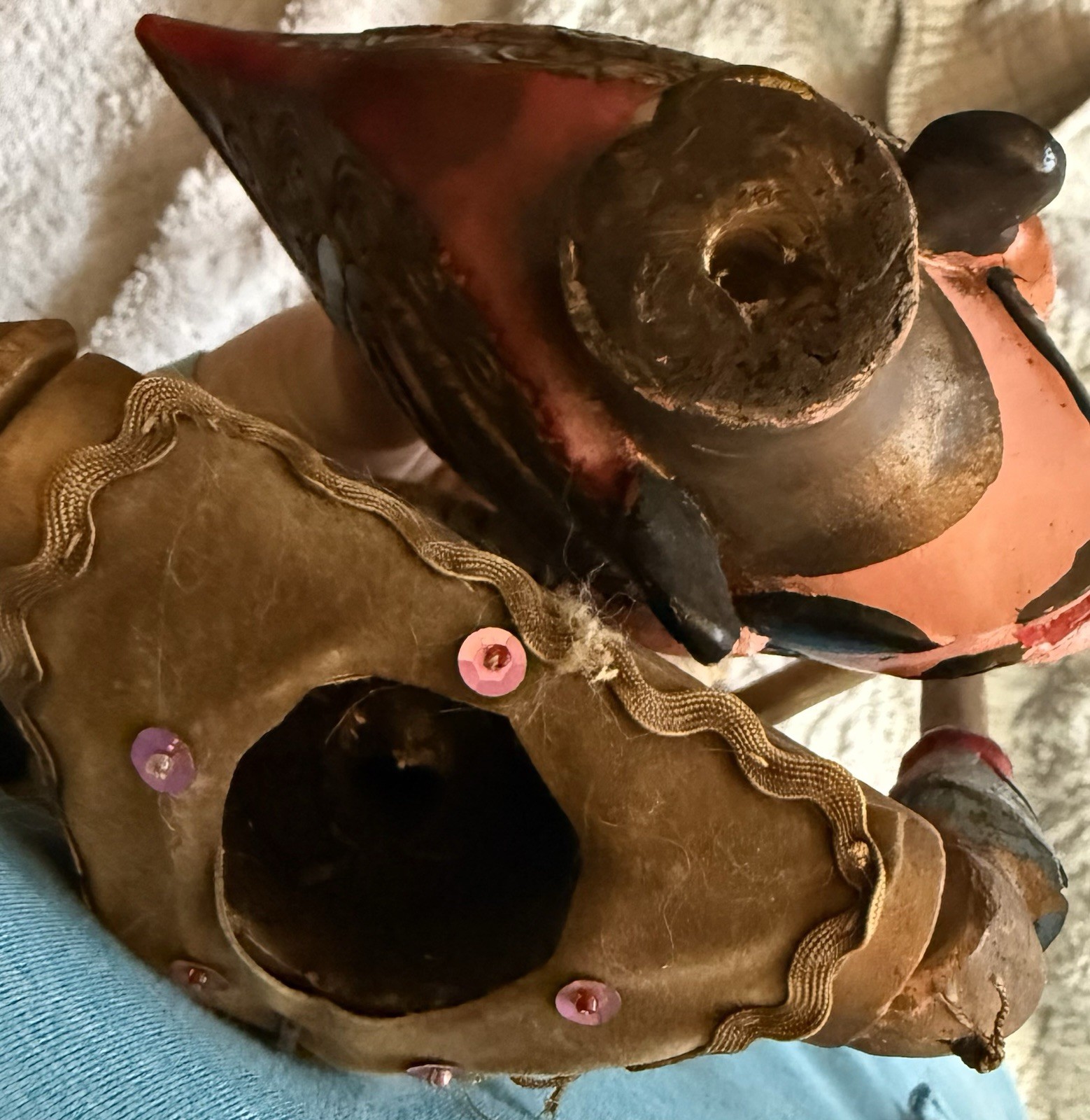 Old wayang golek handcarved wood rod puppet Indonesia 28”