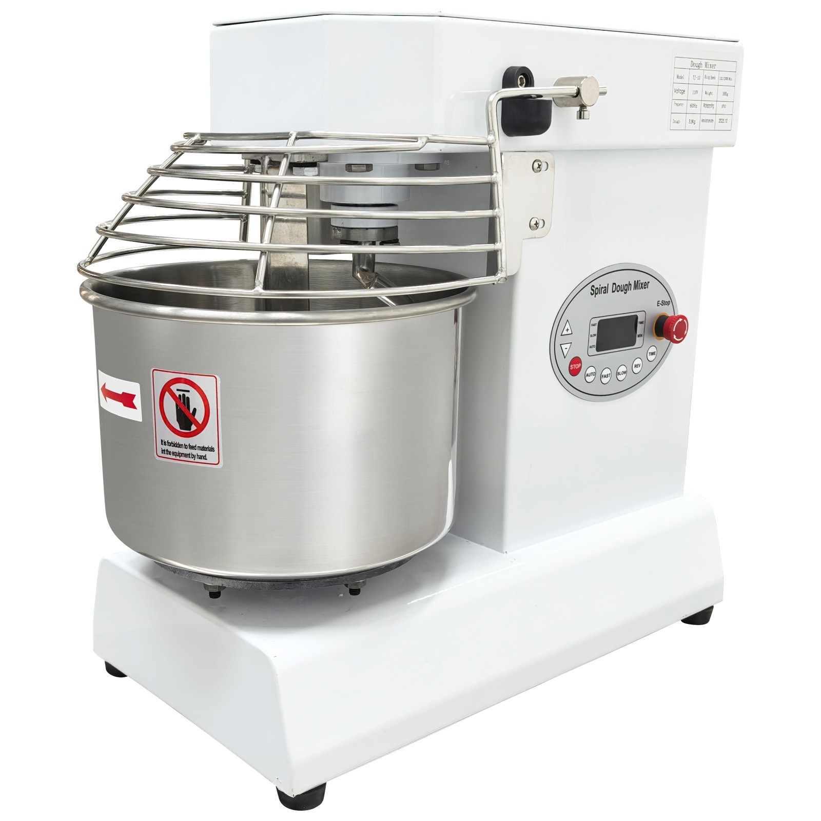 10QT Commercial Dough Mixer 110V Spiral Flour Mixing for Bakeries, Restaurants