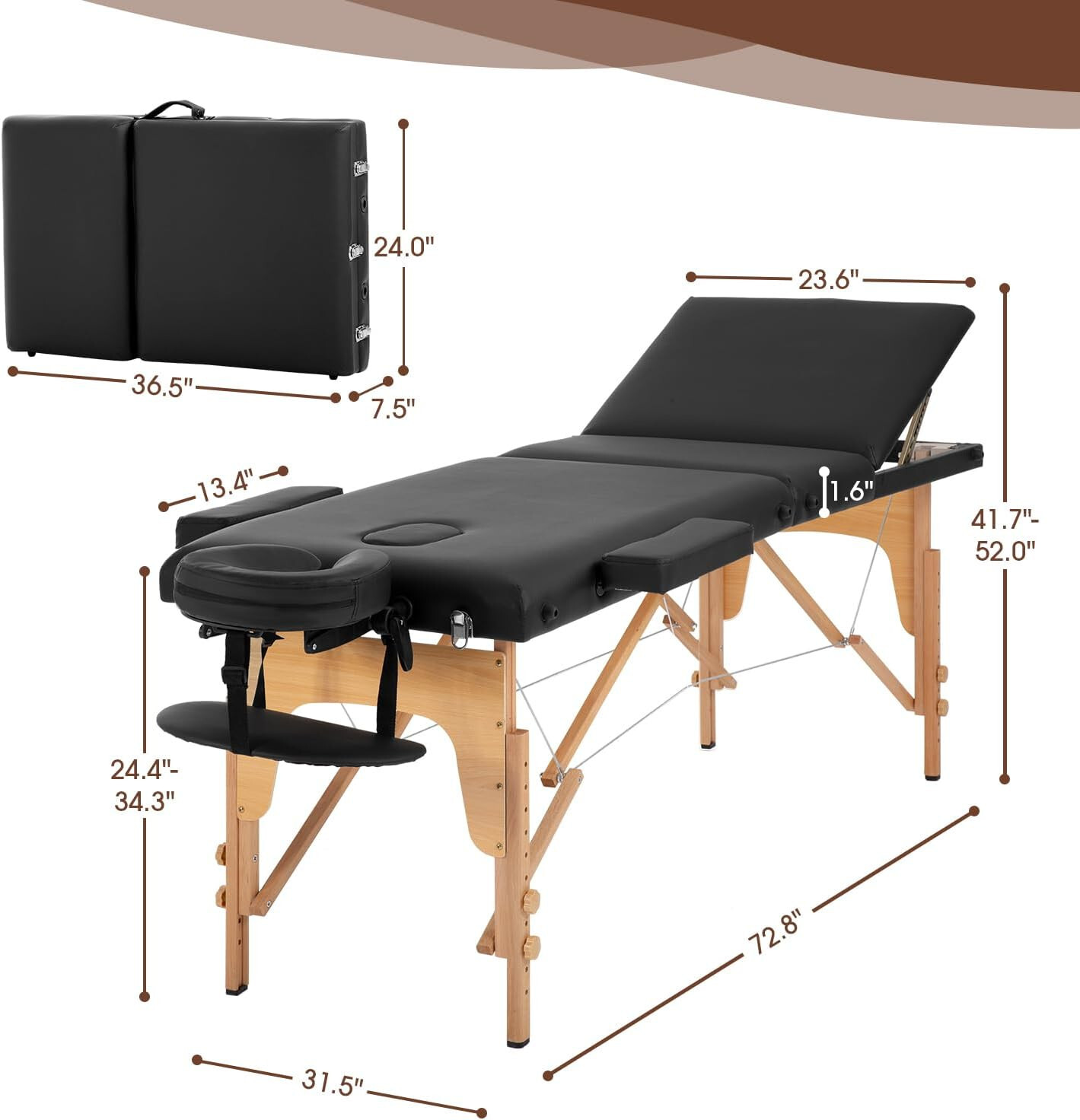 Massage Table Massage Bed 3 Fold Portable Massage Table 73" L x 32" W Spa Bed