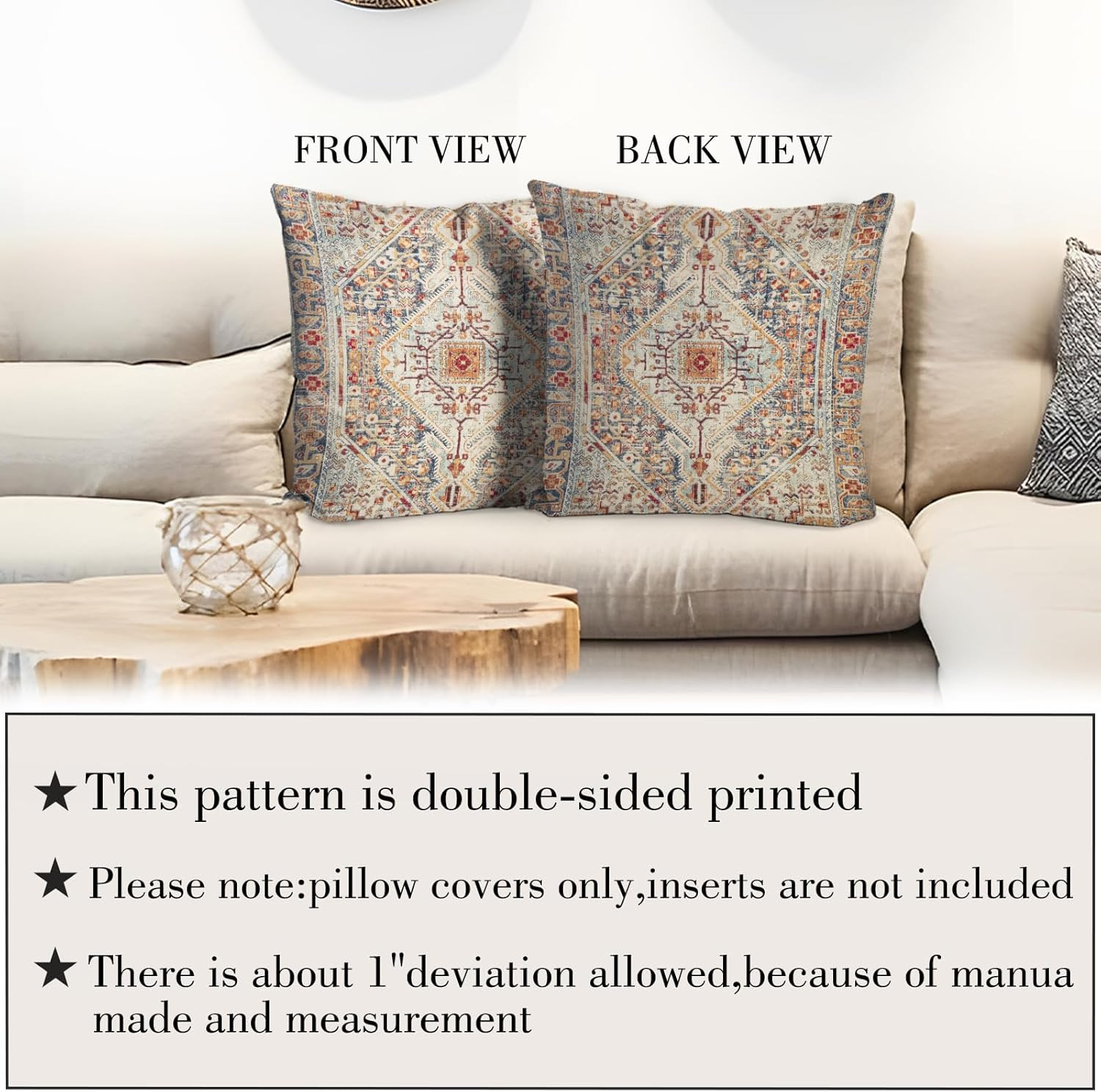 Boho Throw Pillow Covers 18x18 inch Set of 2,Bohemian Vintage Carpet Pattern Ant