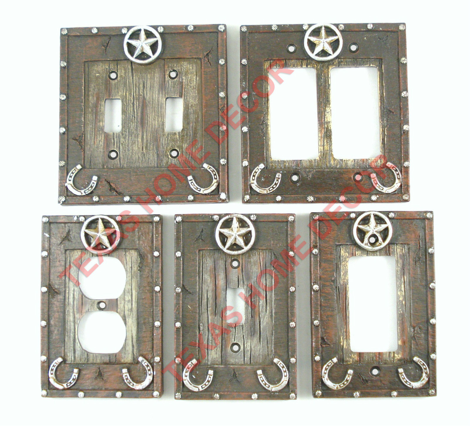 Western Star Light Switch Covers Silver Studs Wood Look Horseshoes
