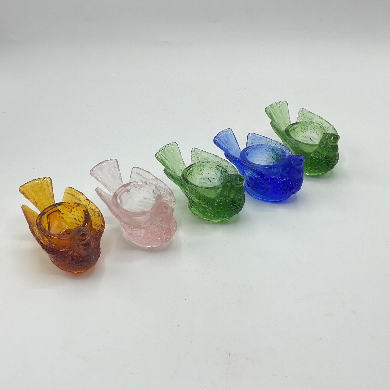 5 Degenhart Glass Bird Berry Open Salt Dip Cellar Candleholder Whimsy Trinket