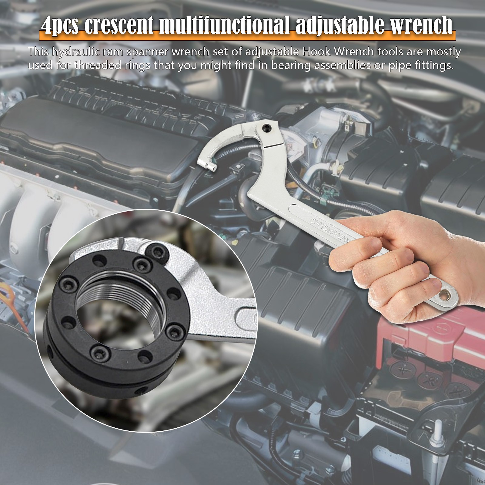 Adjustable Spanner Hook Wrench for Hydraulic Ram Cylinder Mechanical Machine