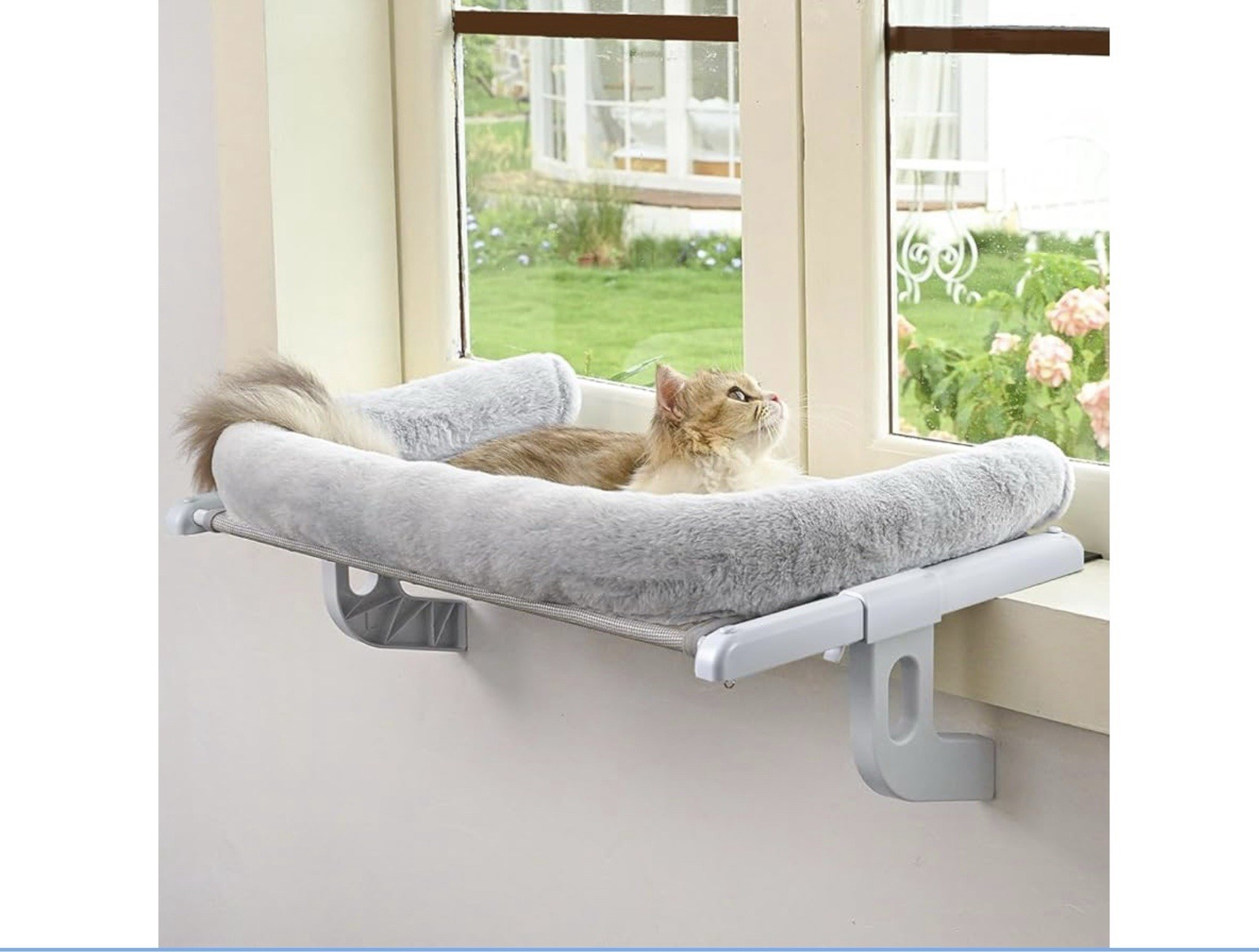Cat Window Sill Perch with Large Bolster for Large Cats and Kittens (Grey, L)