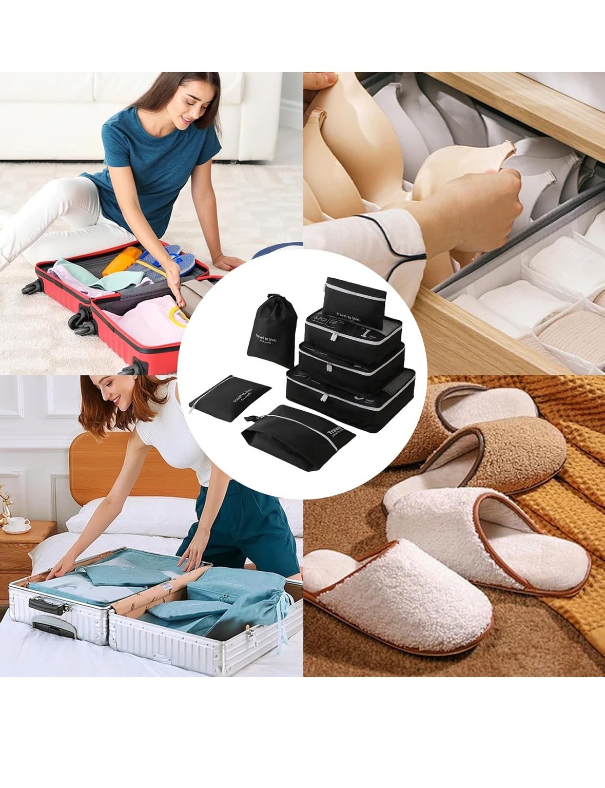 7pcs Travel Packing Cubes Set Organizer Bags for Luggage Clothes Shoes Toiletry