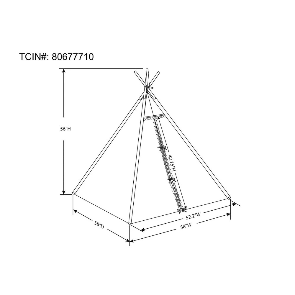 Pillowfort Pom Pom Kids' Camping Tent Teepee Play Pine Frame Ages 3+