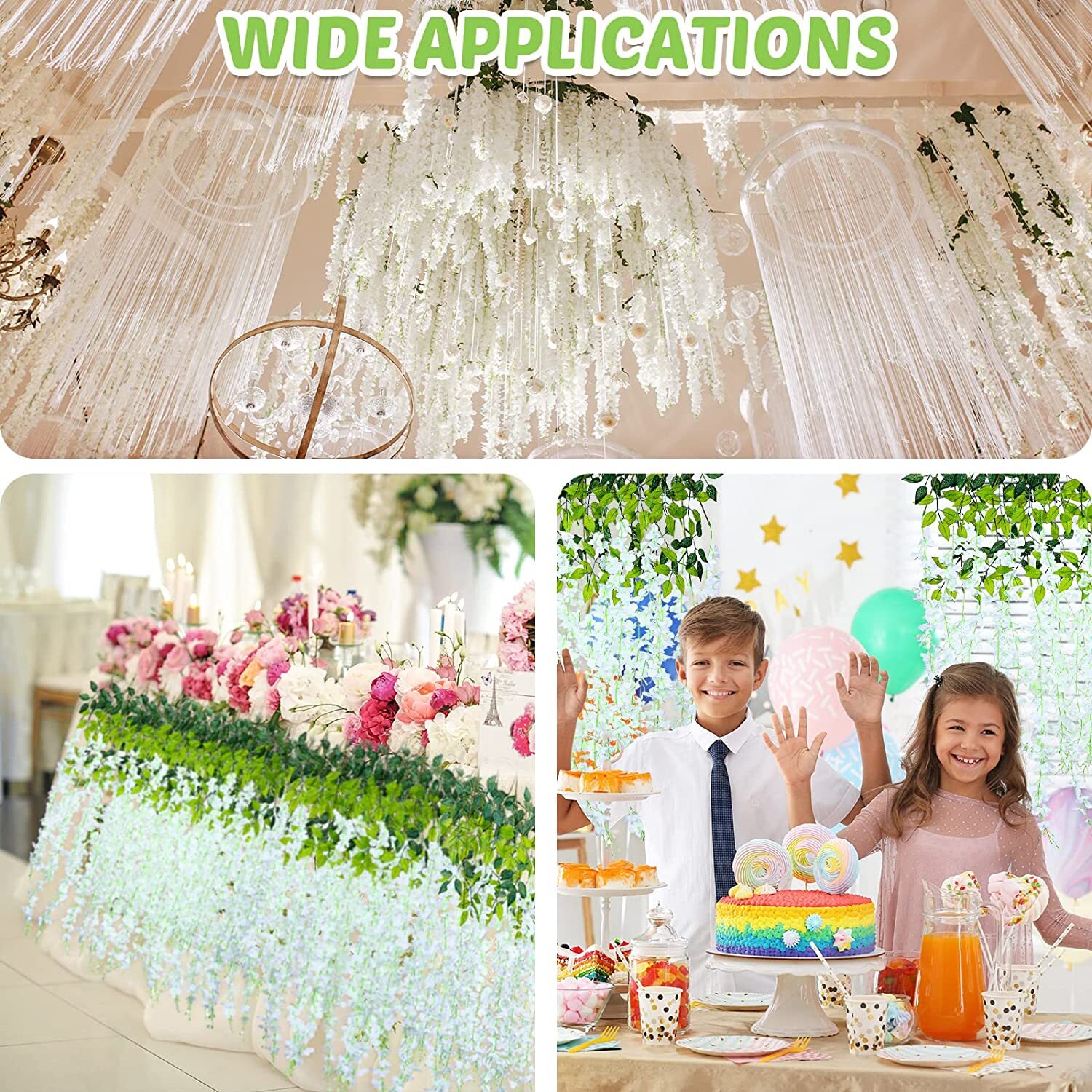 24× Artificial Wisteria Vine Hanging Flower 3.6 Ft Wedding Garden Colorful USA