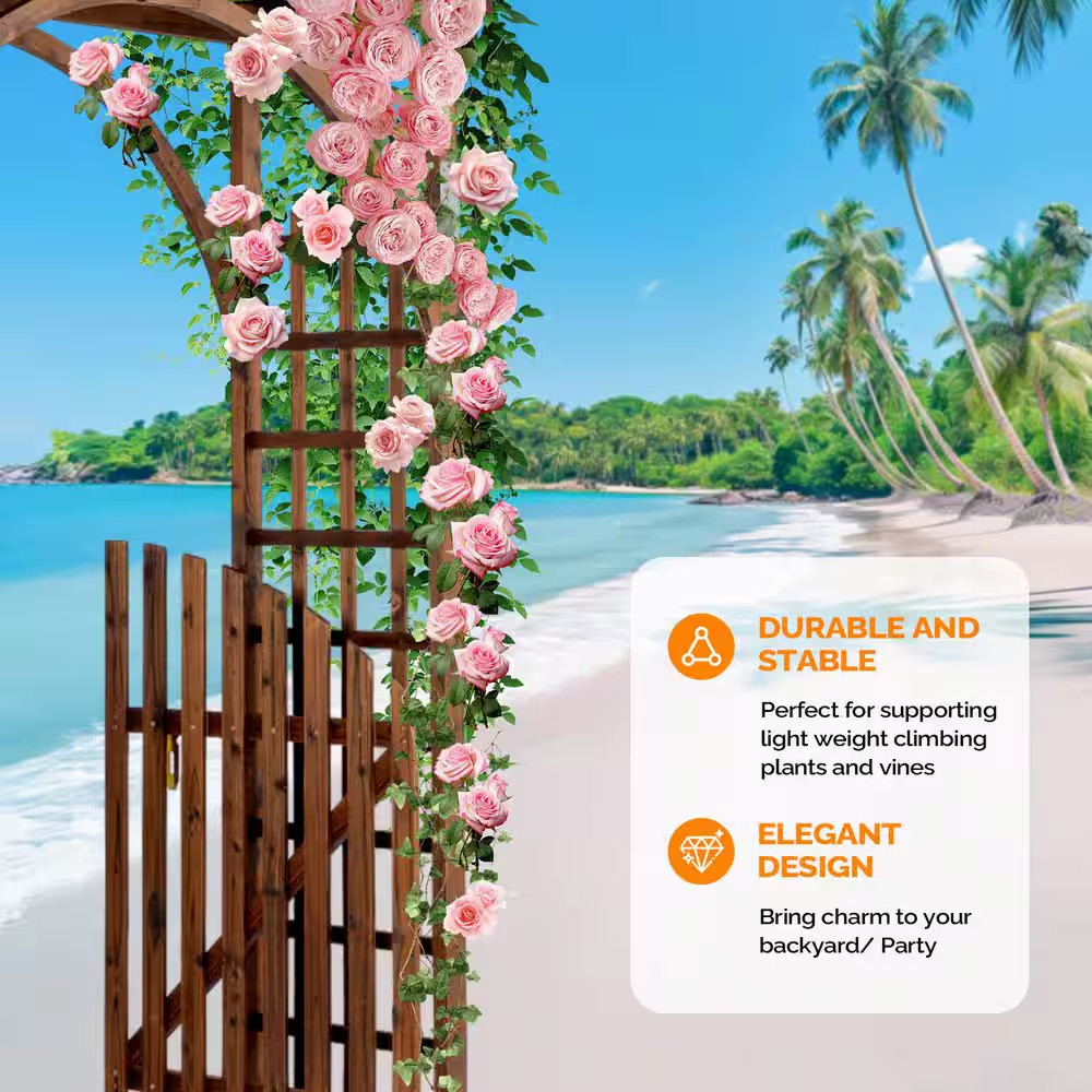 85 In. X 63 In. Tan Wood Garden Arbor with Door