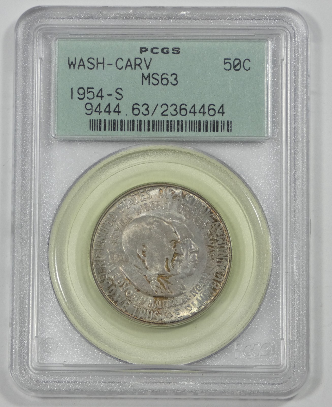 1954-S Washington/Carver Commemorative Silver 50c PCGS MS 63 ~ Old Green Holder