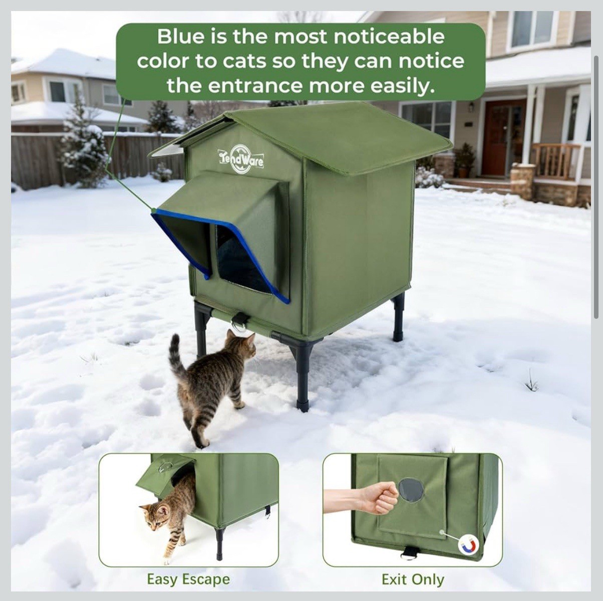 Heated Outdoor Cat House Waterproof Insulated Elevated Shelter for Feral Cats