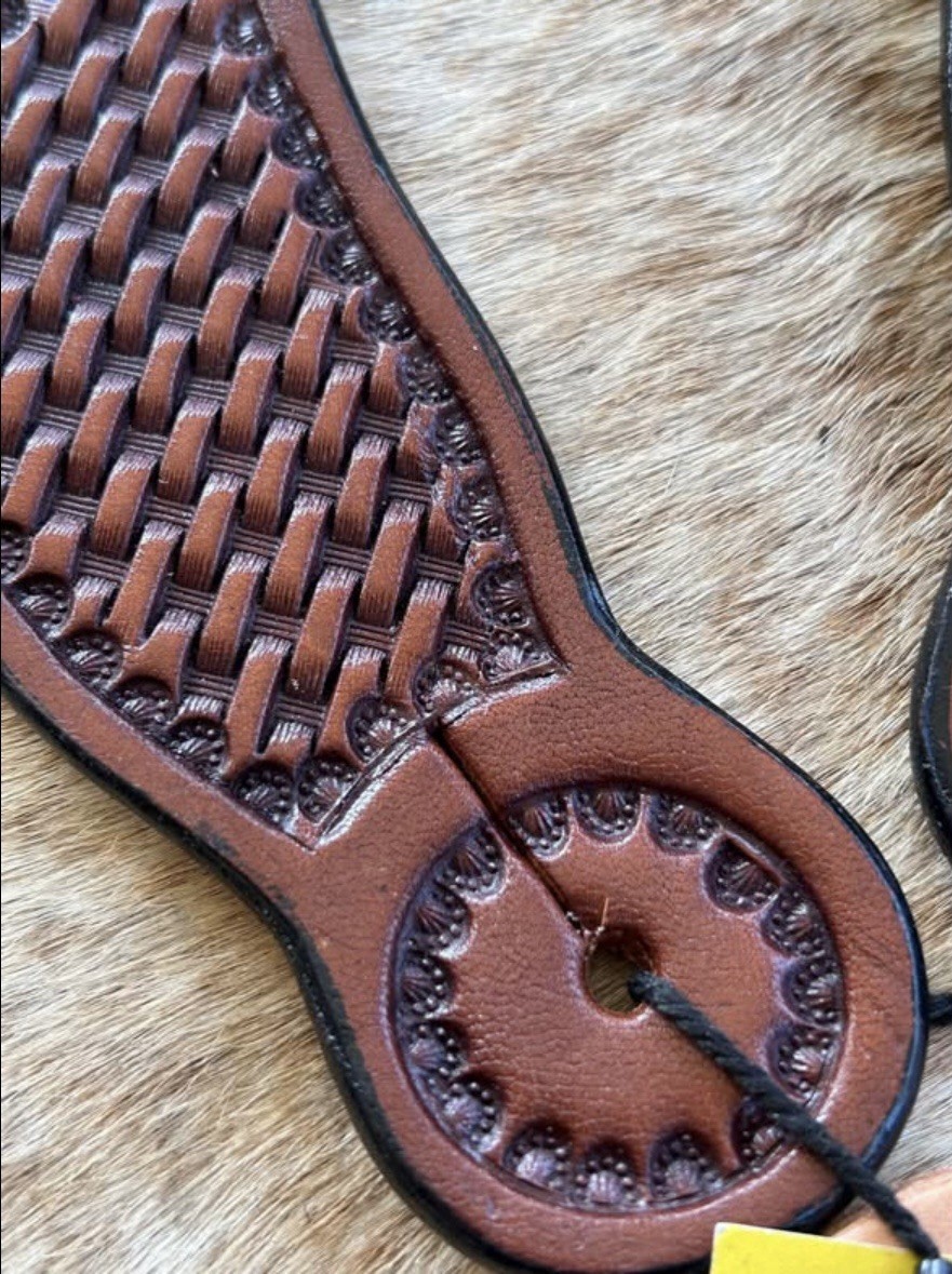 Adult Size Basketweave Tooled Top Grain Leather Western PAIR Spur Straps